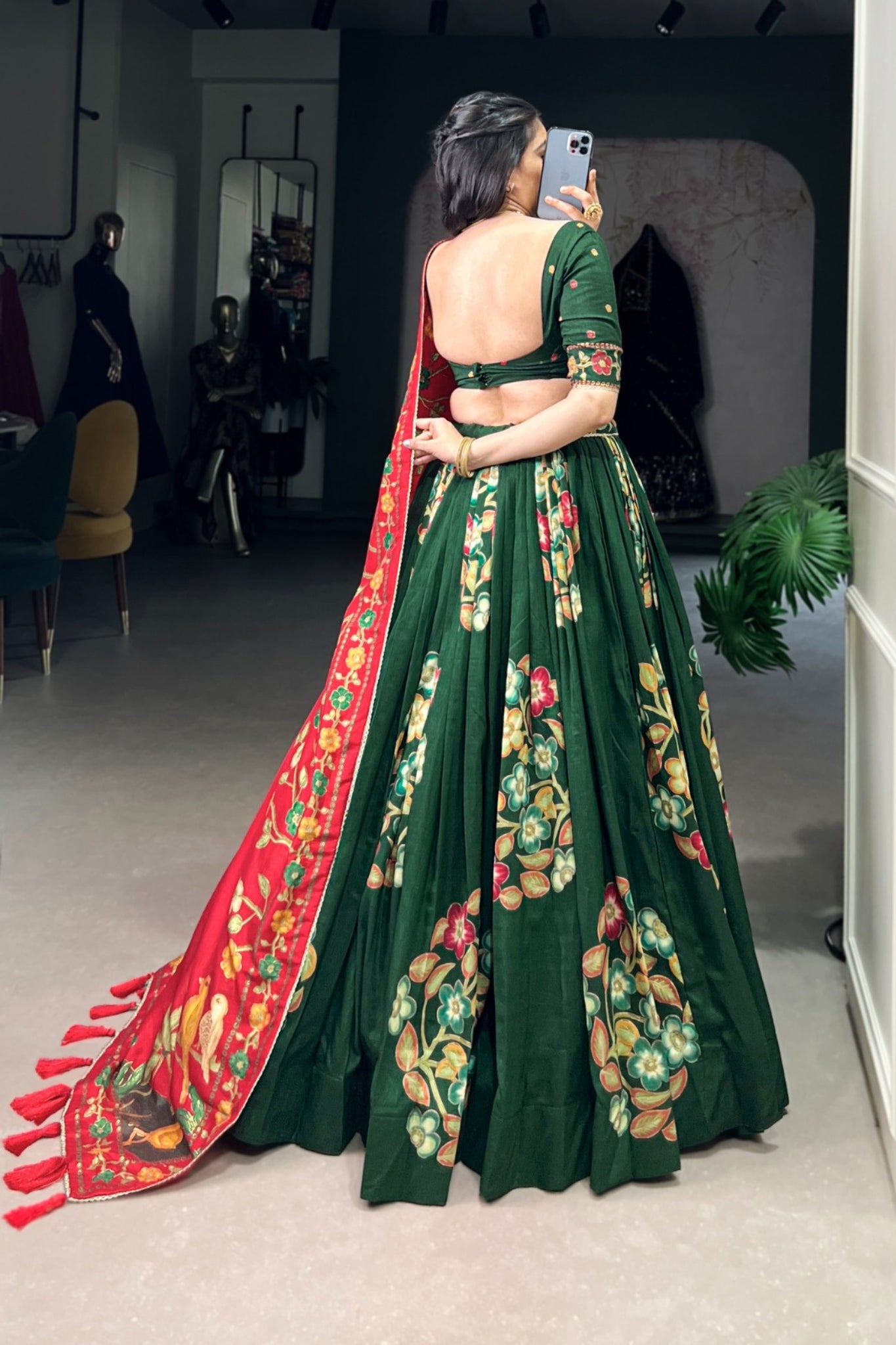 Tussar Silk Lehenga With Foil Work & Gotta Patti Dupatta