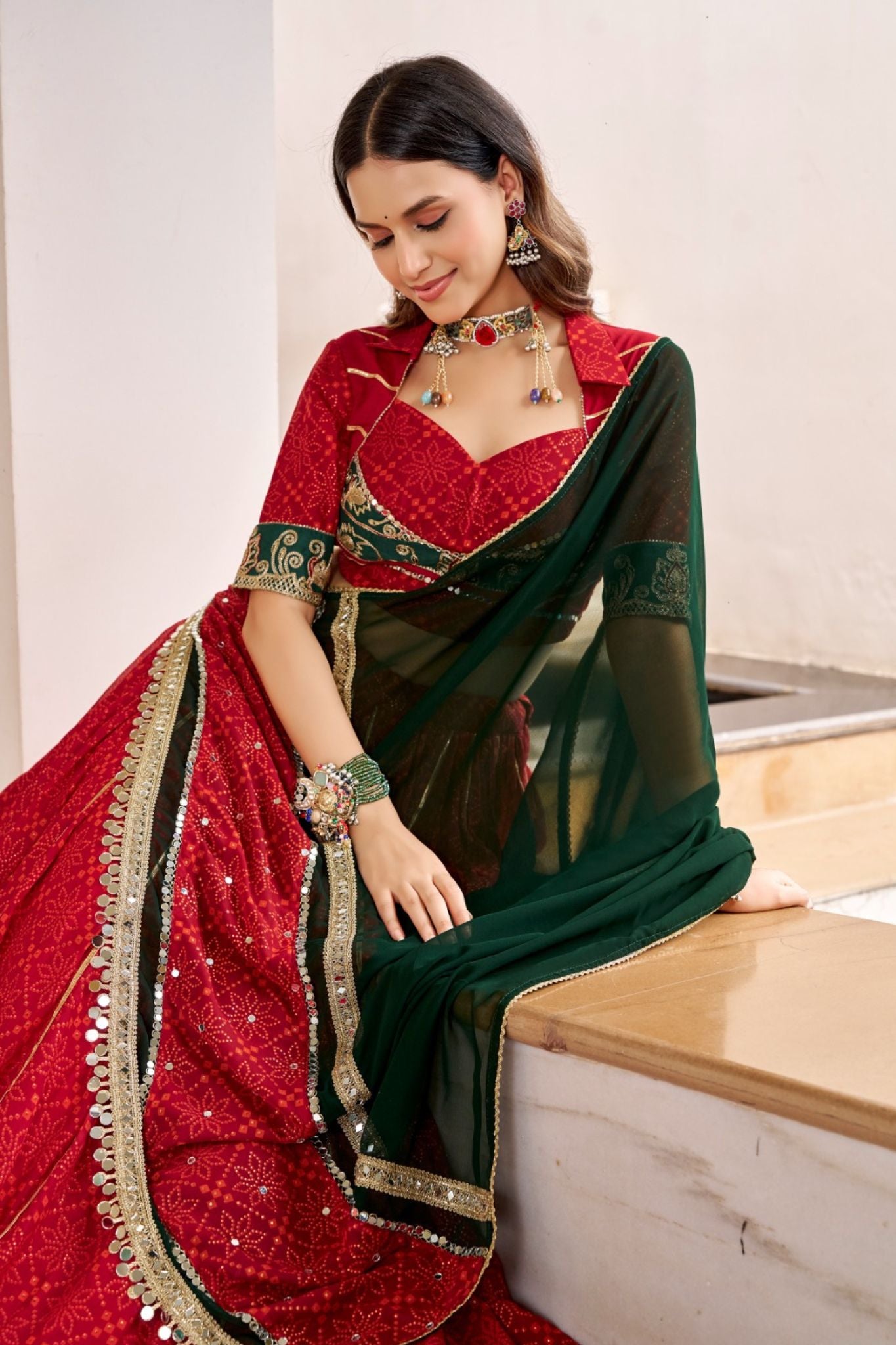 Raasrang Navratri Designer Bandhej Foil Print Traditional Garba Lehenga Choli