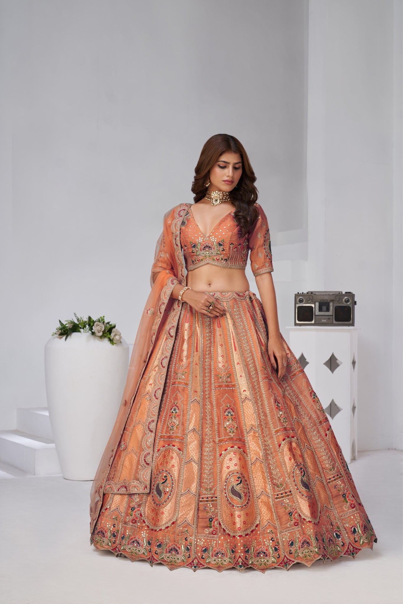 Opulent Aura Raw Silk Bridal Lehenga With Peacock And Paisley Motifs
