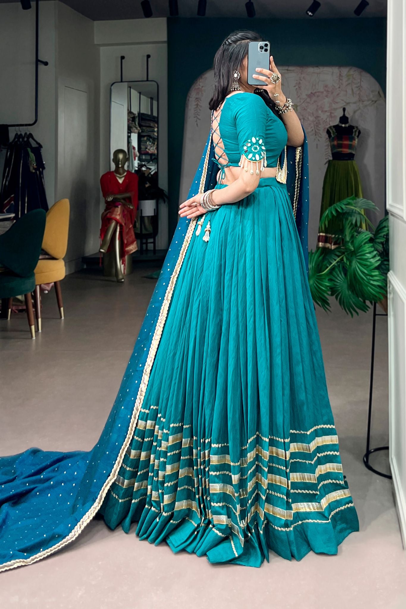 Raasrang Teal Blue Gota Patti designer Navratri Lehenga Choli With Dupatta