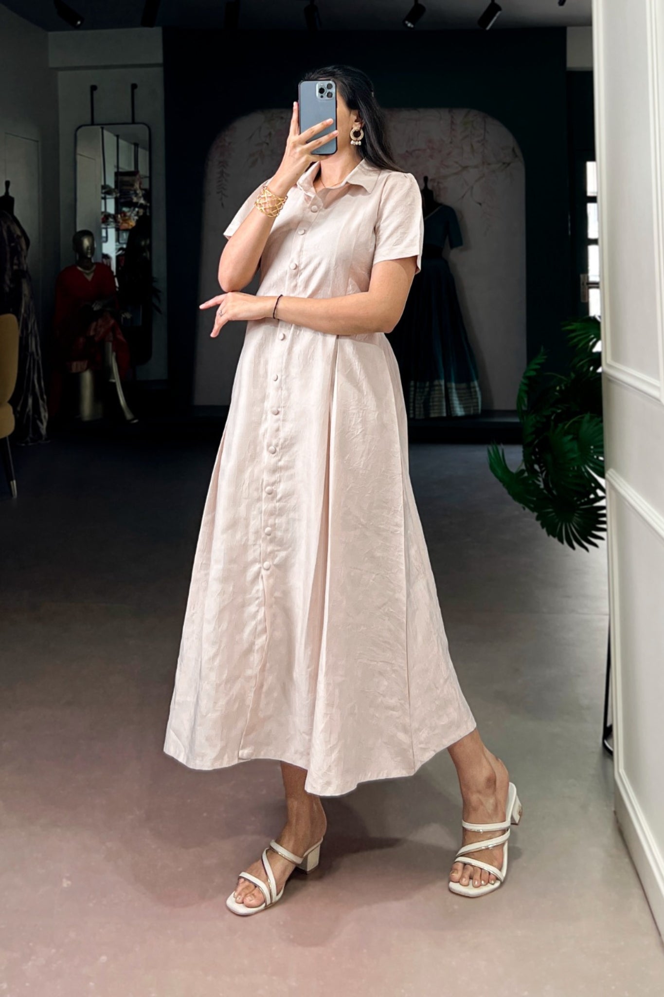 Premium Remy Fabric Button-Down Midi Frock For Women