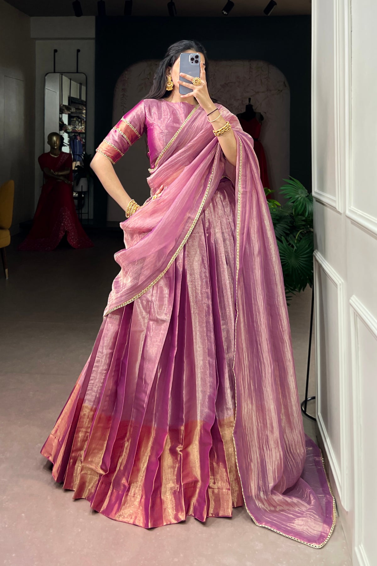 Zari Tissue Designer Lehenga Choli With Salsa Crush Dupatta