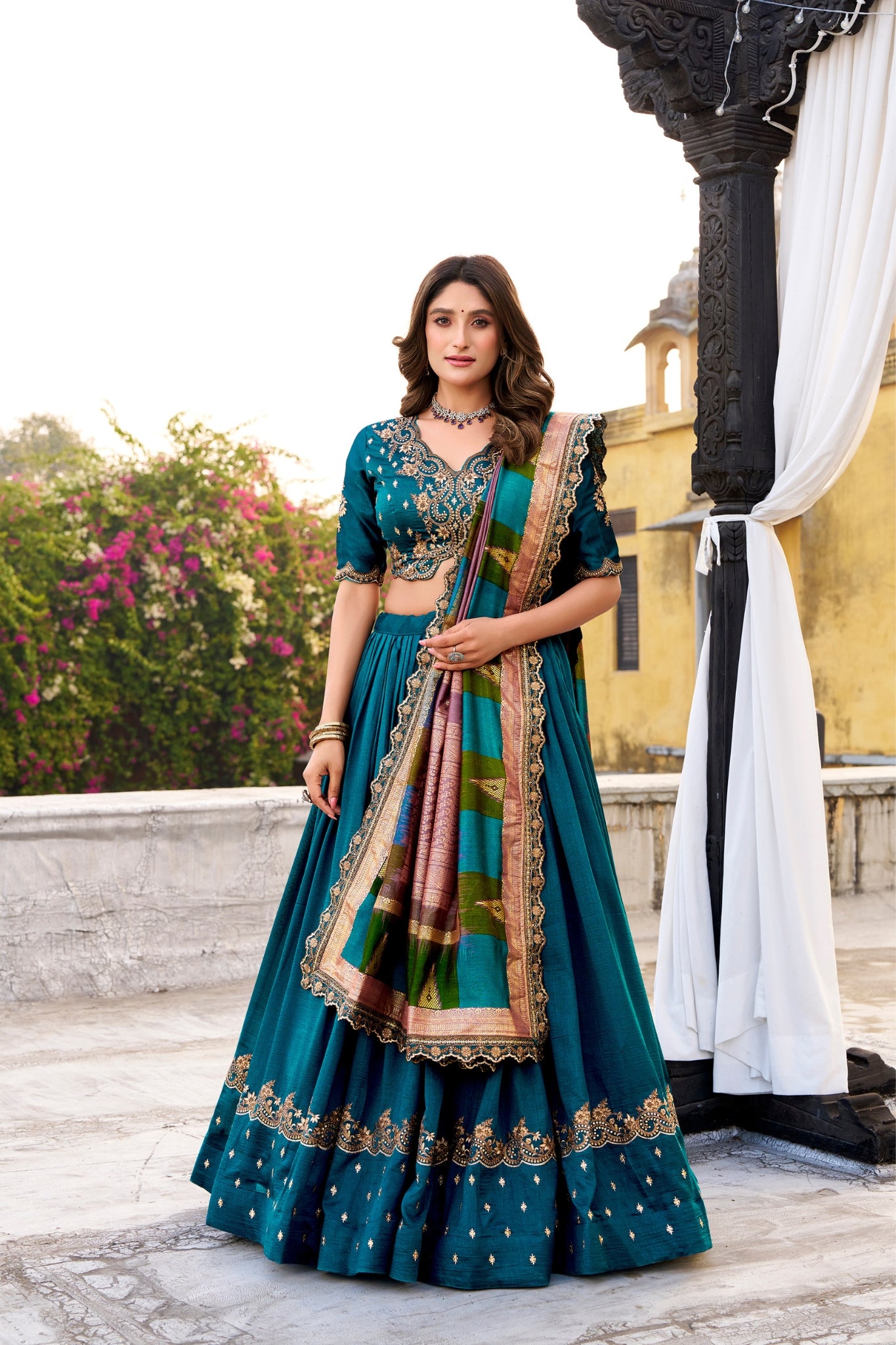 Elegant Vichitra Silk Embroidery Lehenga Choli