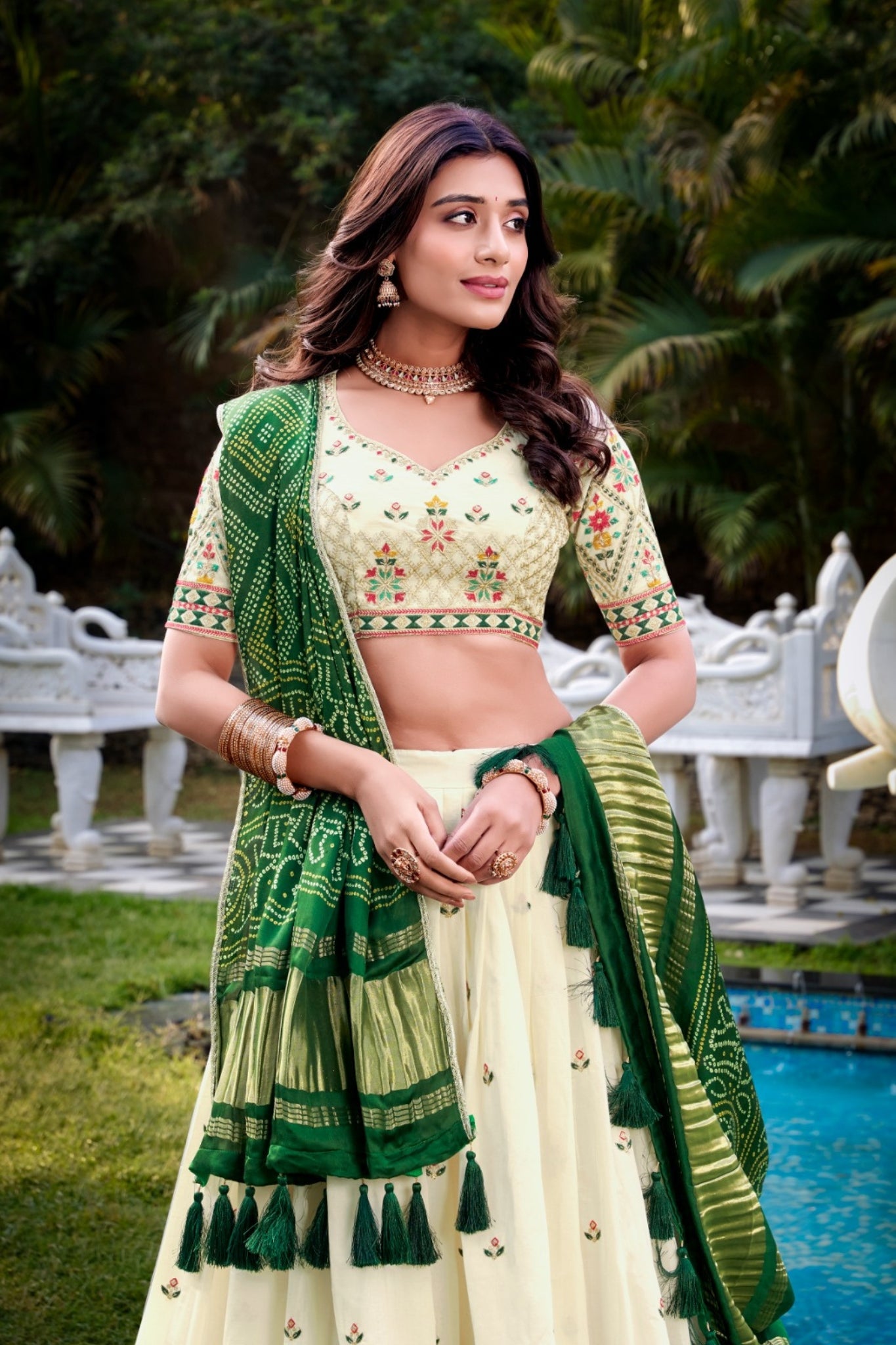 Premium Stunning Designer Sequins Tread Embroidered Work Lehenga Choli With Gaji Silk Dupatta