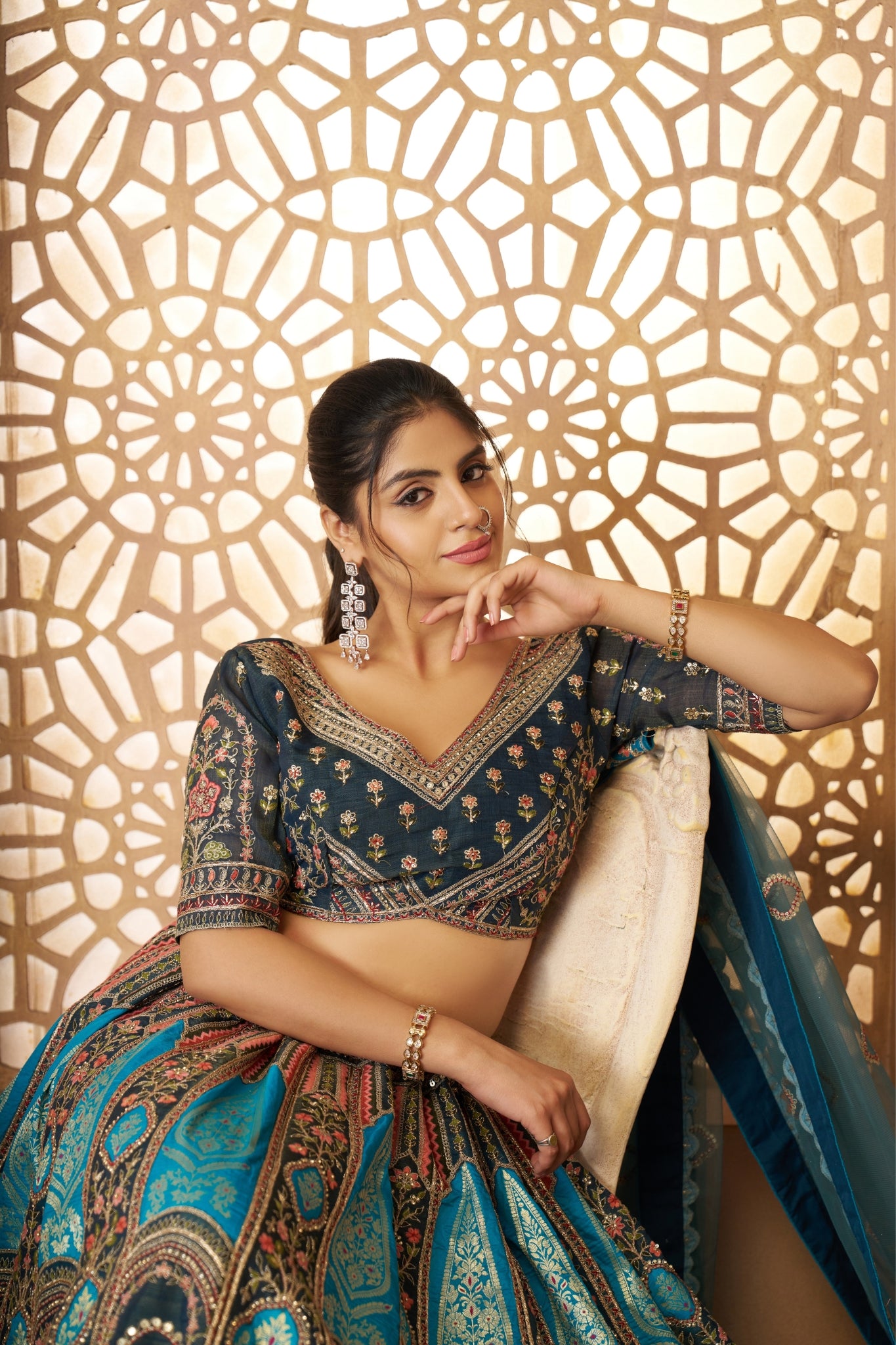Wedding Special Designer Aari Embroidery Work Banarasi Silk Lehenga Choli Set