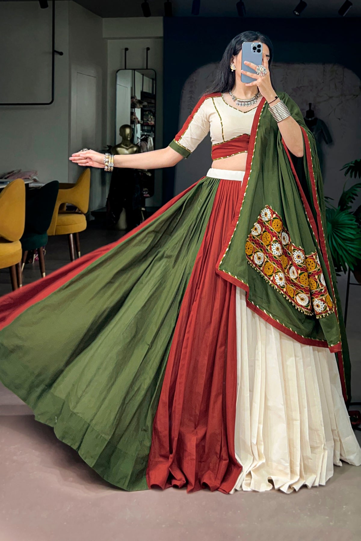 Pure Cotton Navratri Designer Lehenga Choli With Gamthi Work