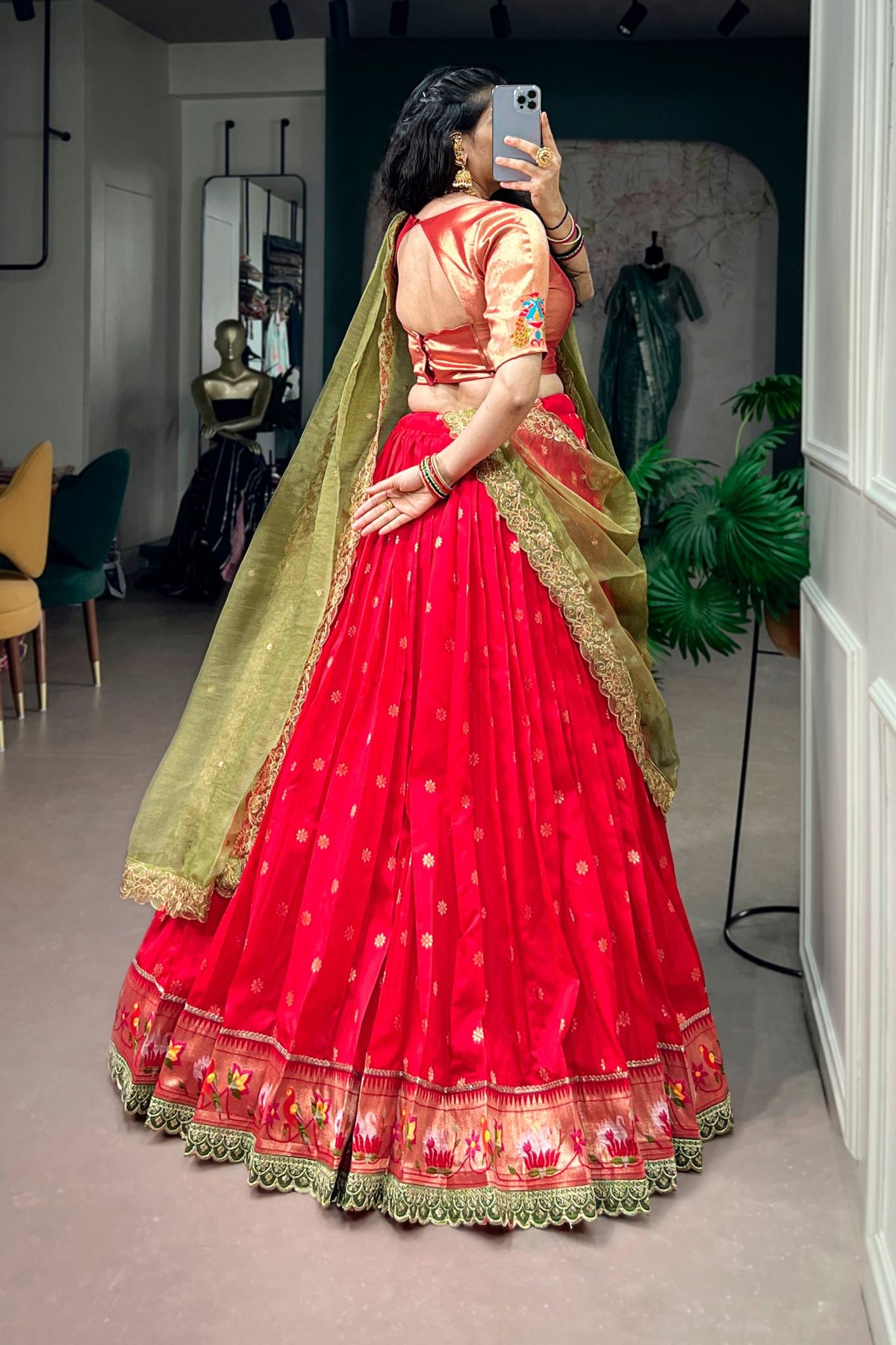 Red Paithani Jacquard Silk Designer Lehenga Choli