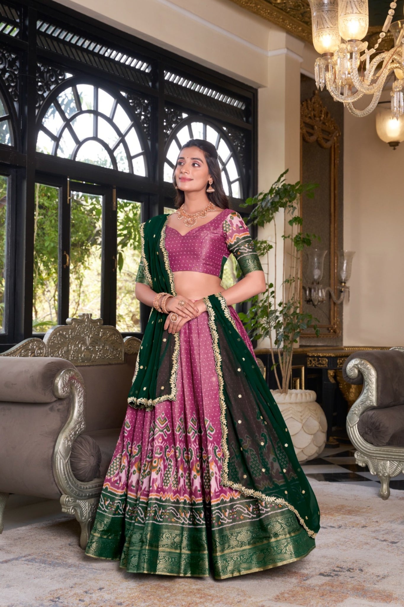 Kanchipuram Silk Lehenga Set With Zari Weaving & Georgette Dupatta
