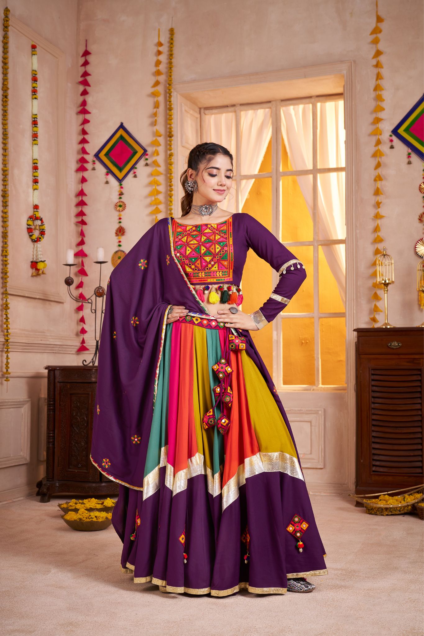 Classic Designer Viscose Cotton Traditional Navratri Lehenga Choli