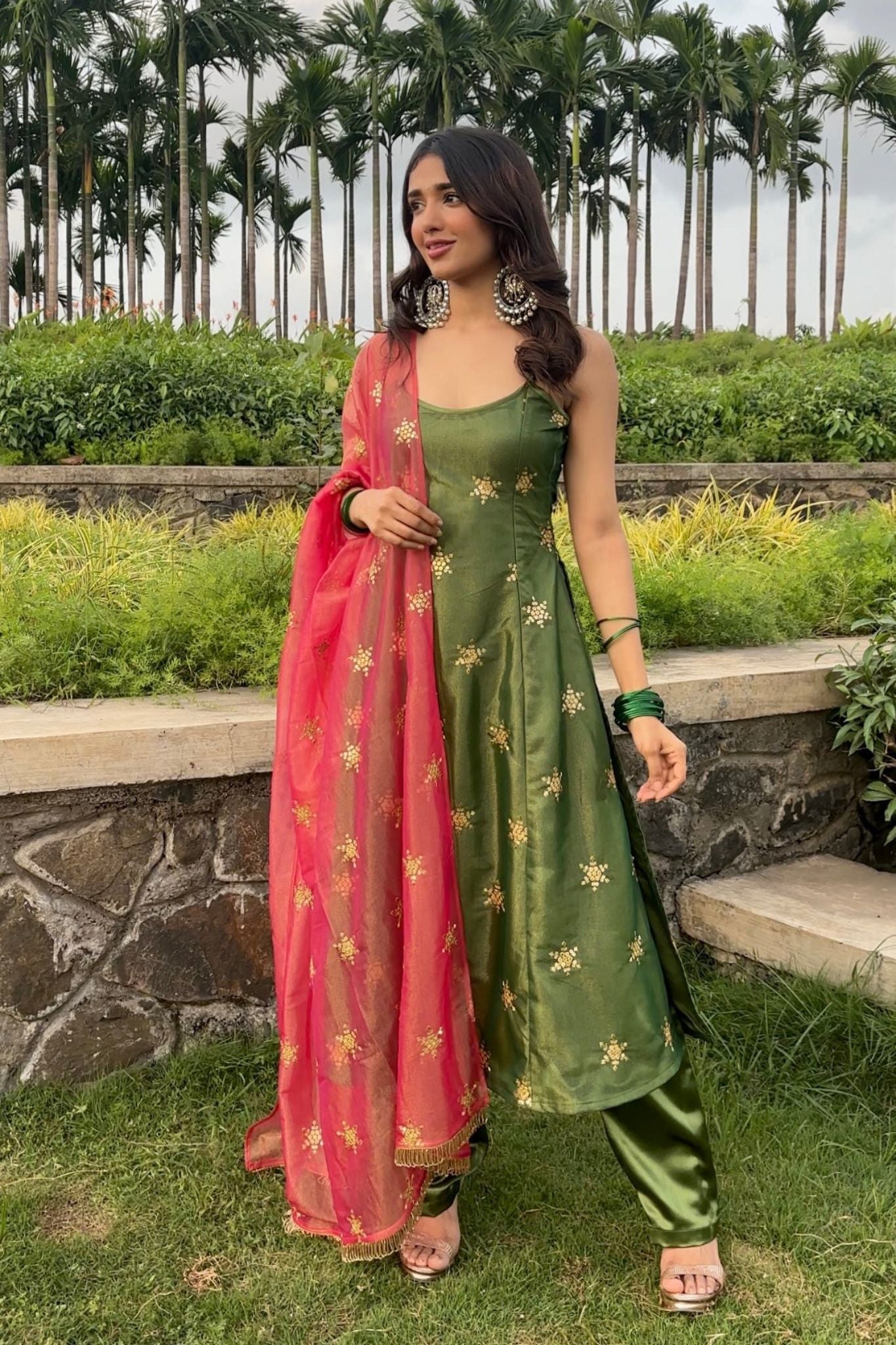 Olive Green Zari And Sequins Embellished Luxury Pant Style Suit Set