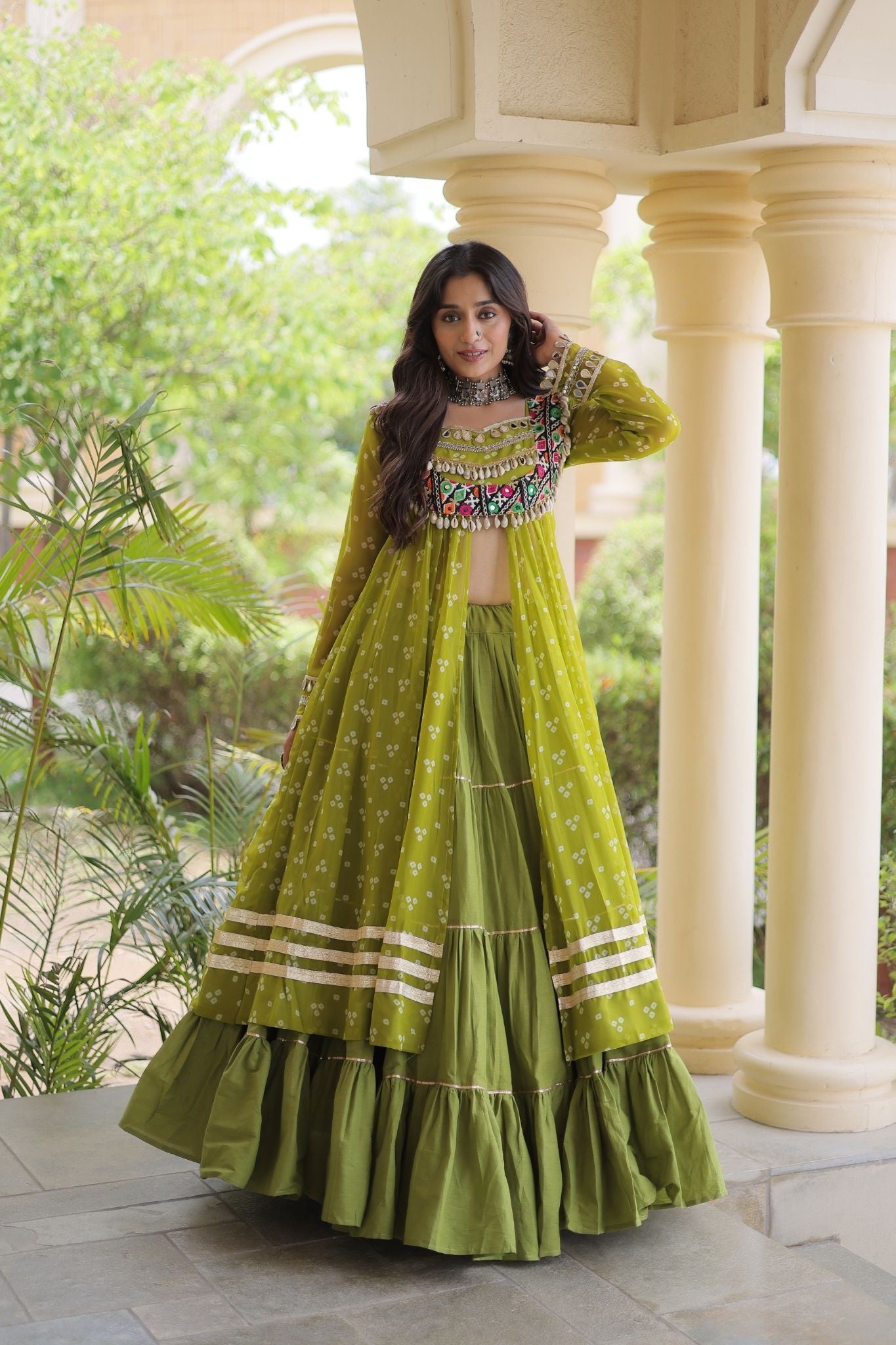 Raasrang Special Navratri Designer Kora Cotton Bandhani Print with Kutchi Patchwork Lehenga Choli
