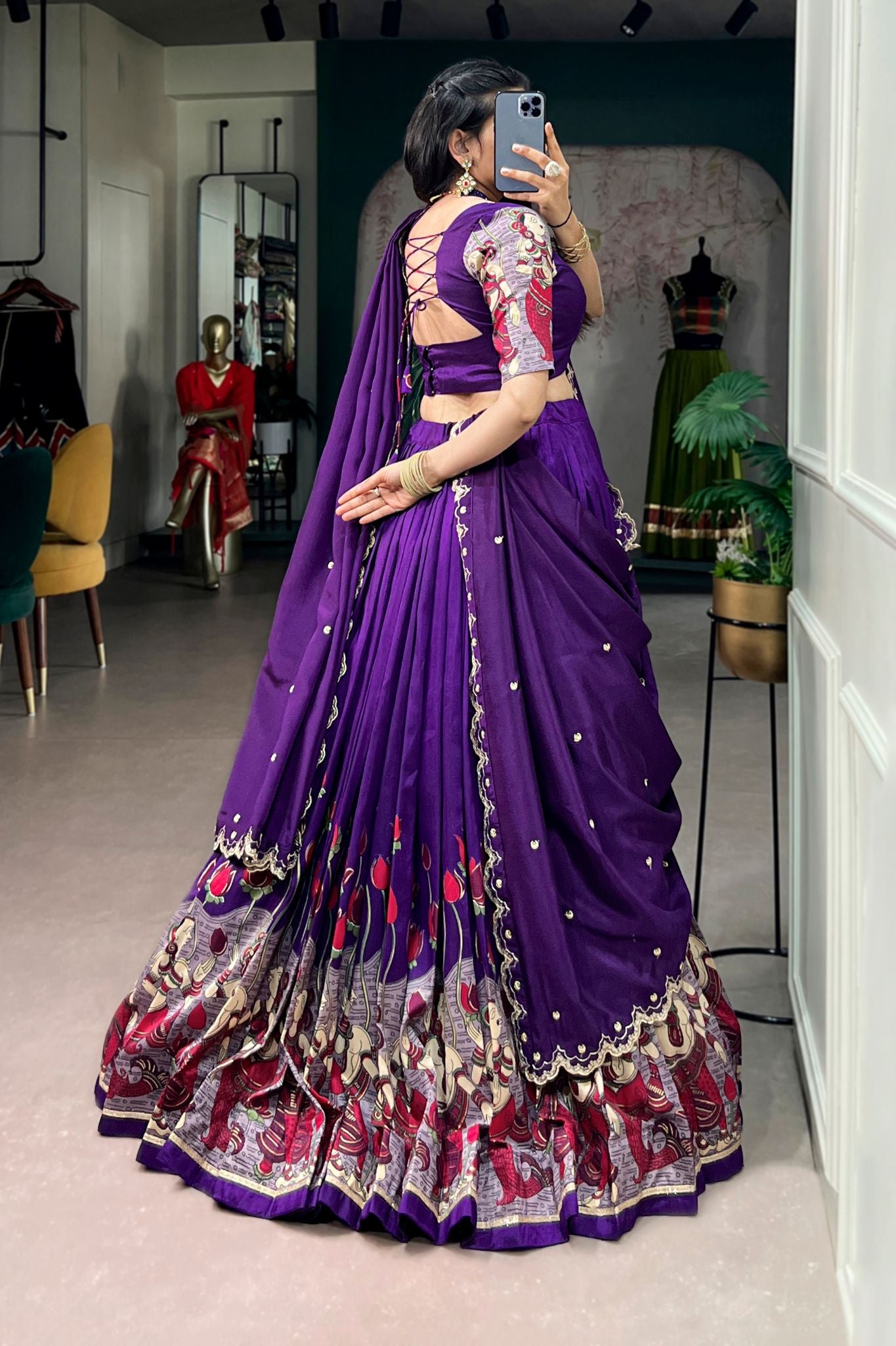 Designer Tasar Silk Kalamkari Print Wedding And Festive Lehenga Choli