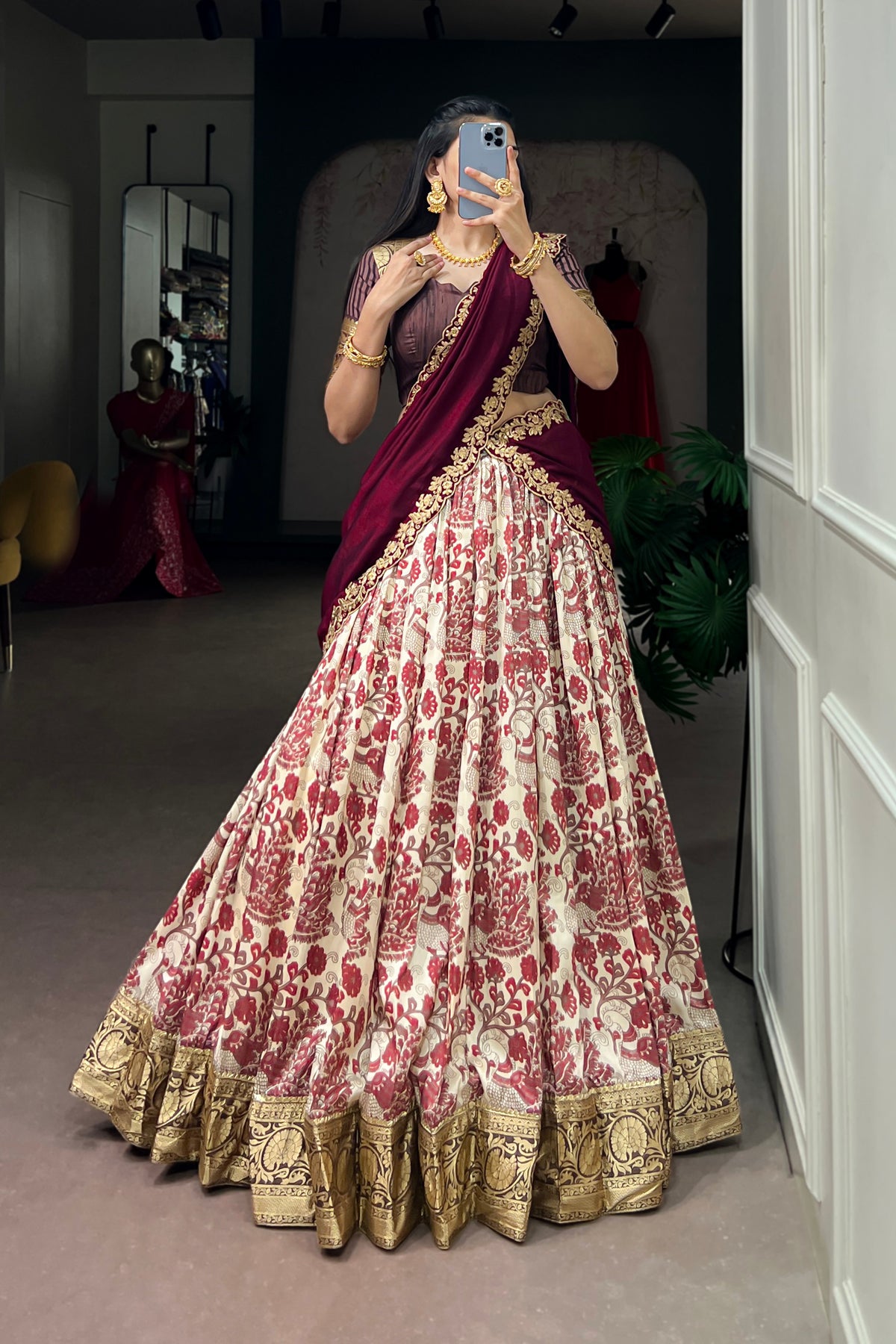 Designer Peacock Floral Print Half Saree Lehenga Choli