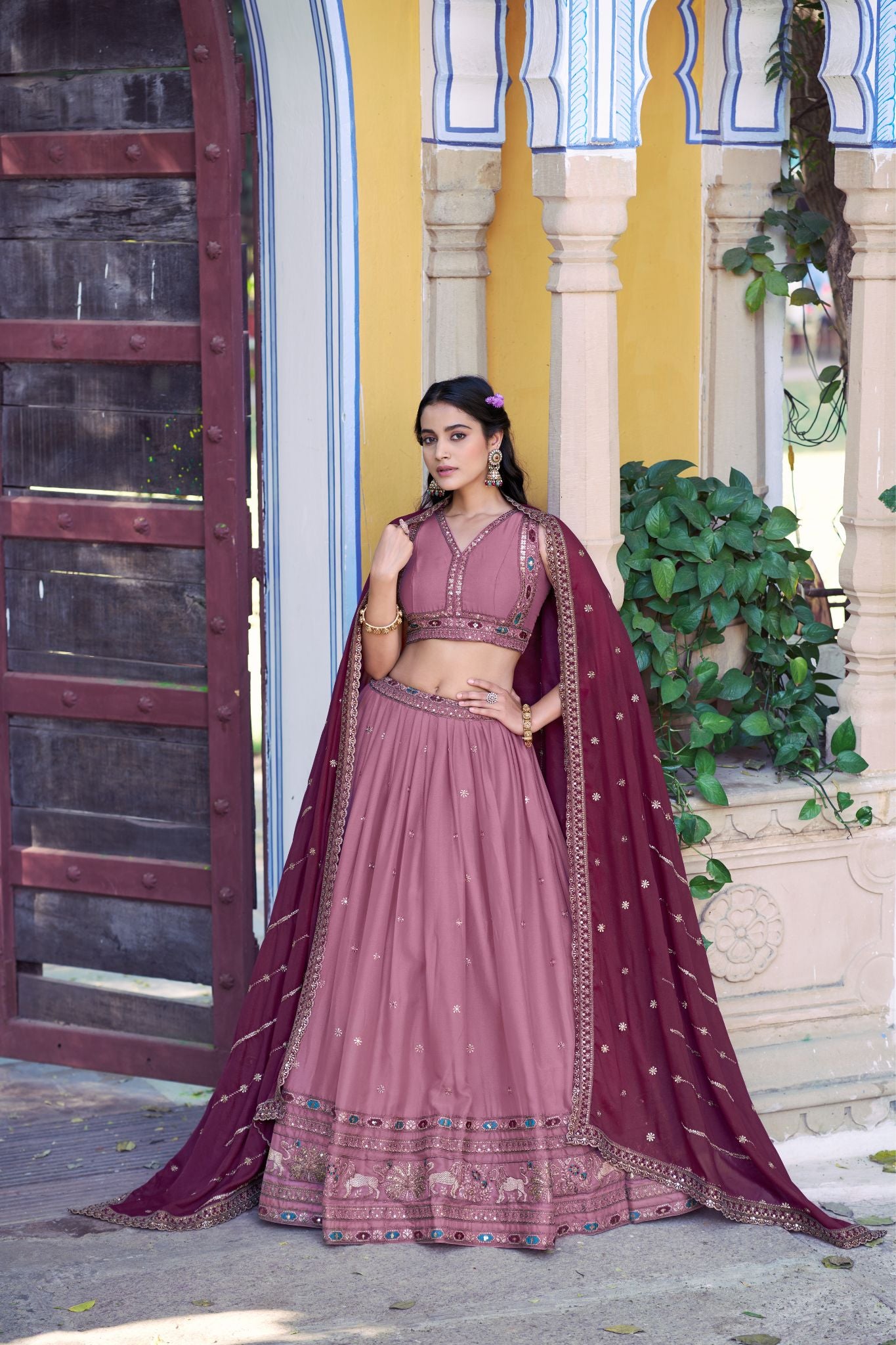 Embroidered Designer Wedding Star Georgette Lehenga Choli Set For Women