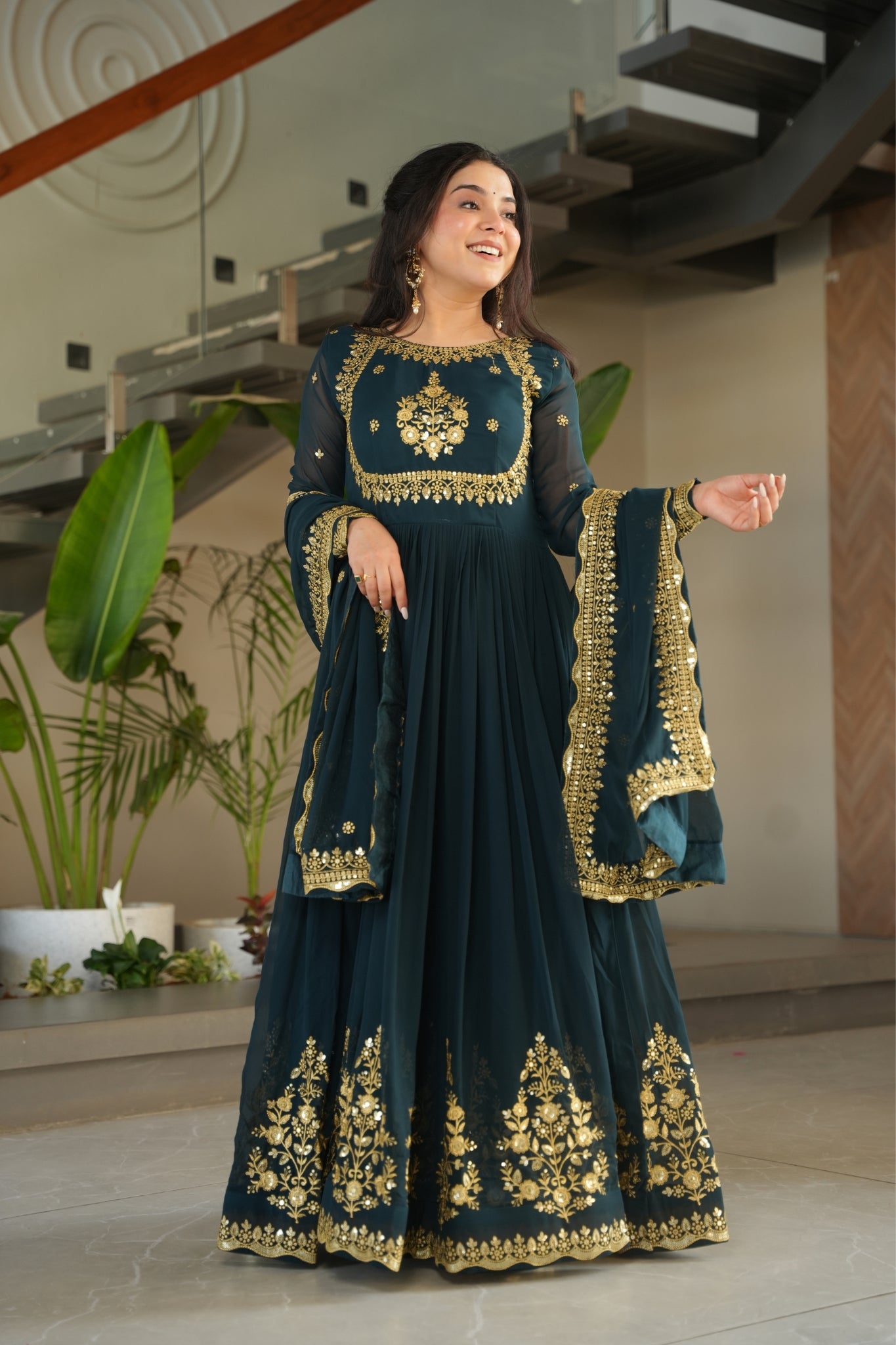 Georgette Tread Sequins Embordered Anarkali Suit