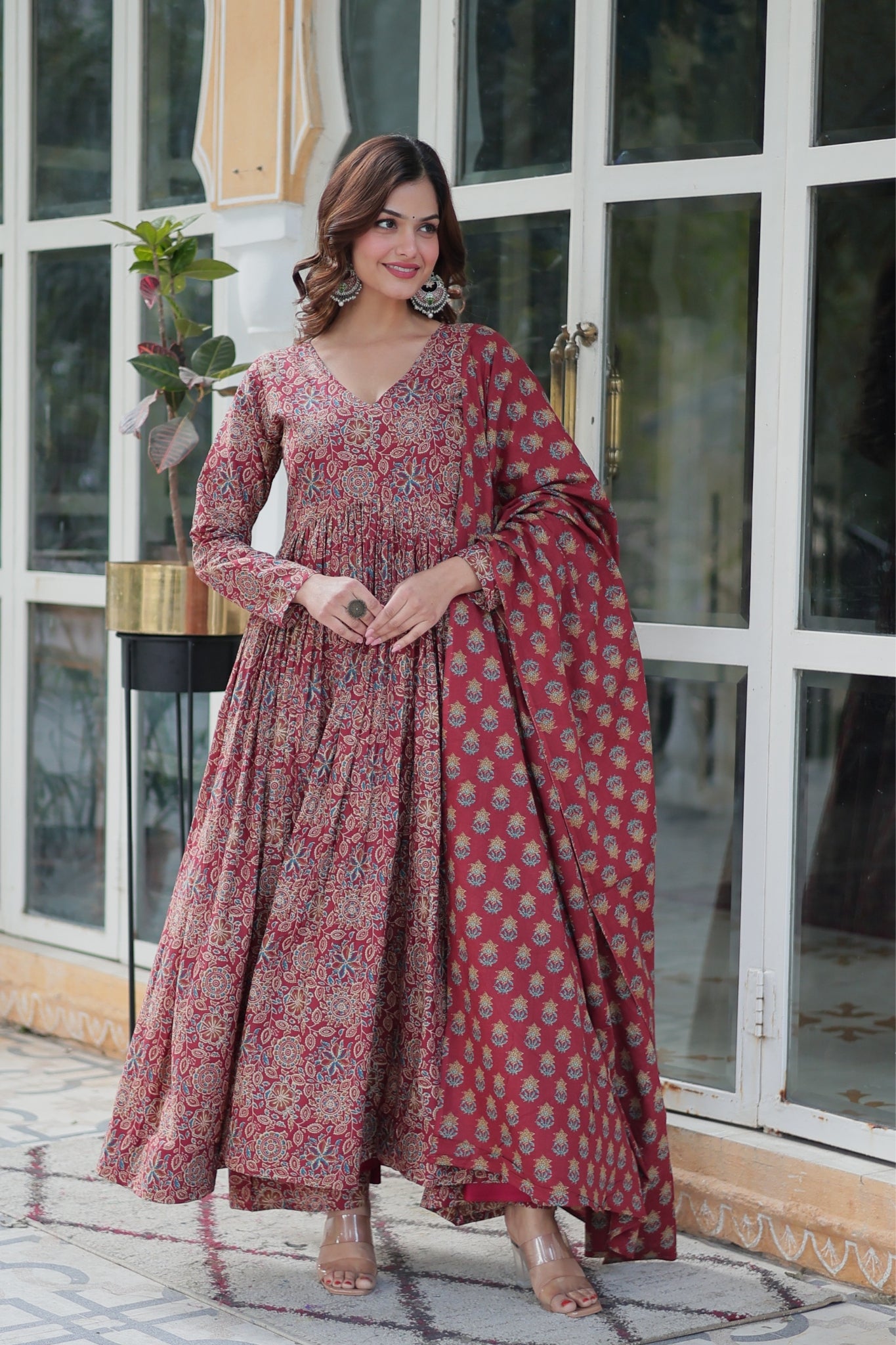 Pure Cotton Printed Designer Anarkali Flared Suit Set