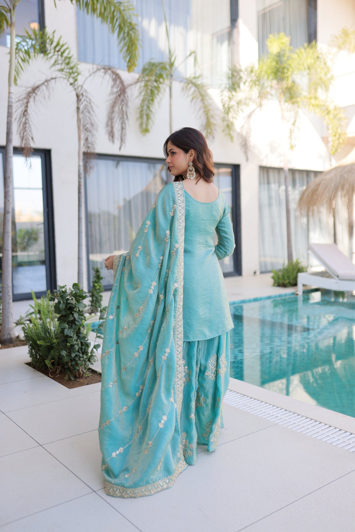 Premium Fendi Crush Designer Zari With Sequins Embroidery Suit Set