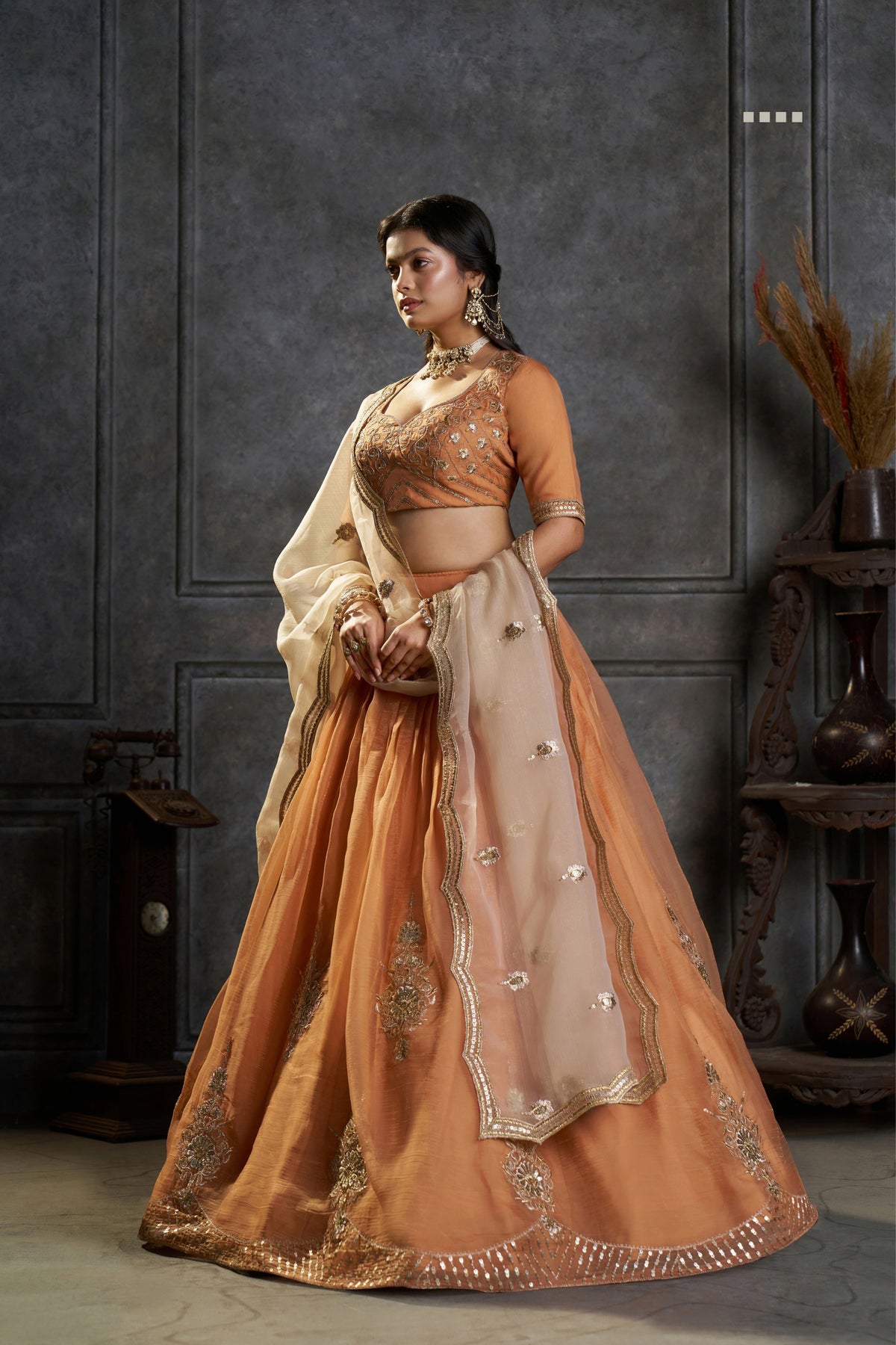 Rust Orange Pure Organza Embroidered Designer Lehenga Choli