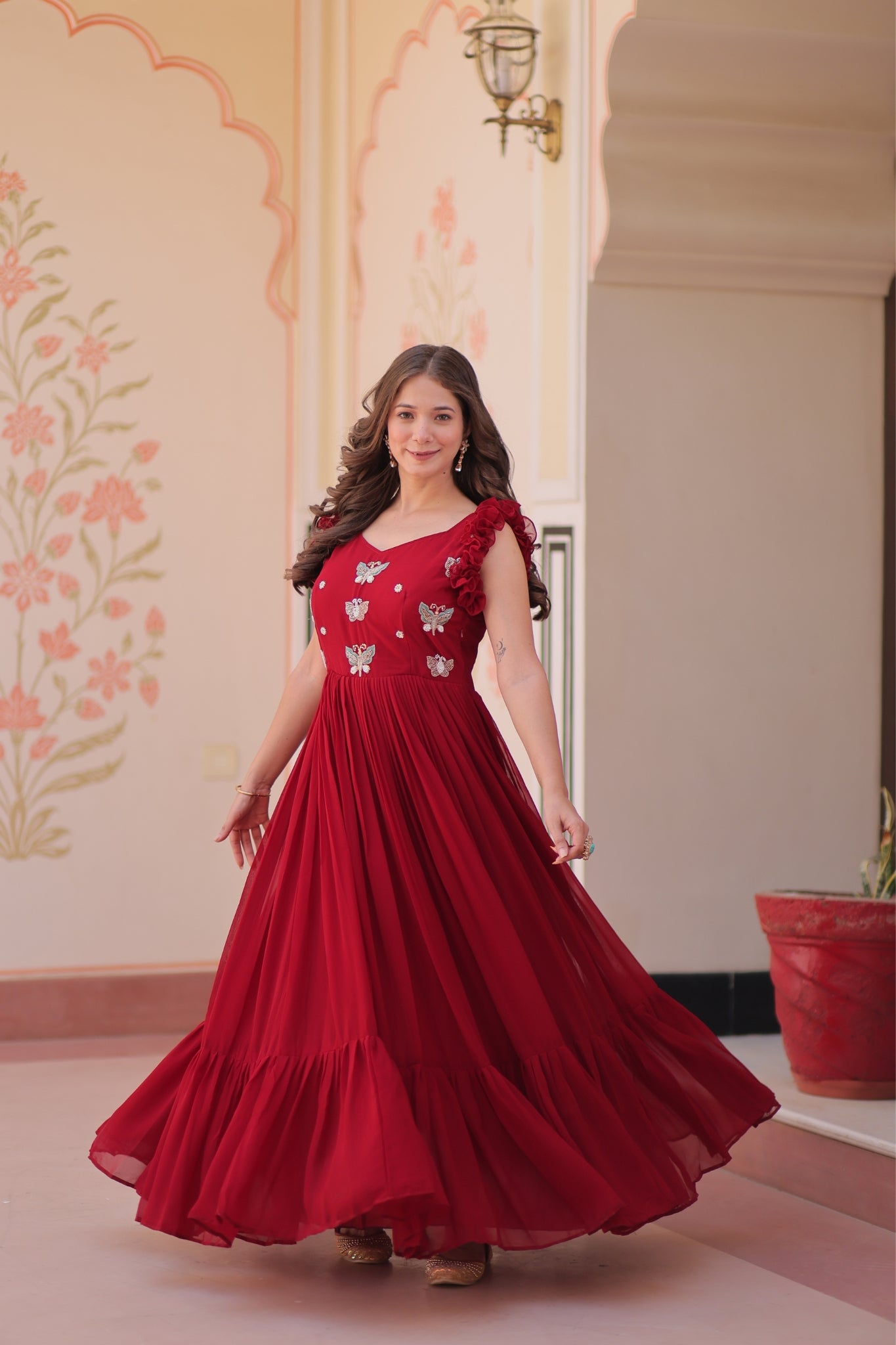 Stunning Sequins Multi Tread Beads Embroidered Work Women Gown