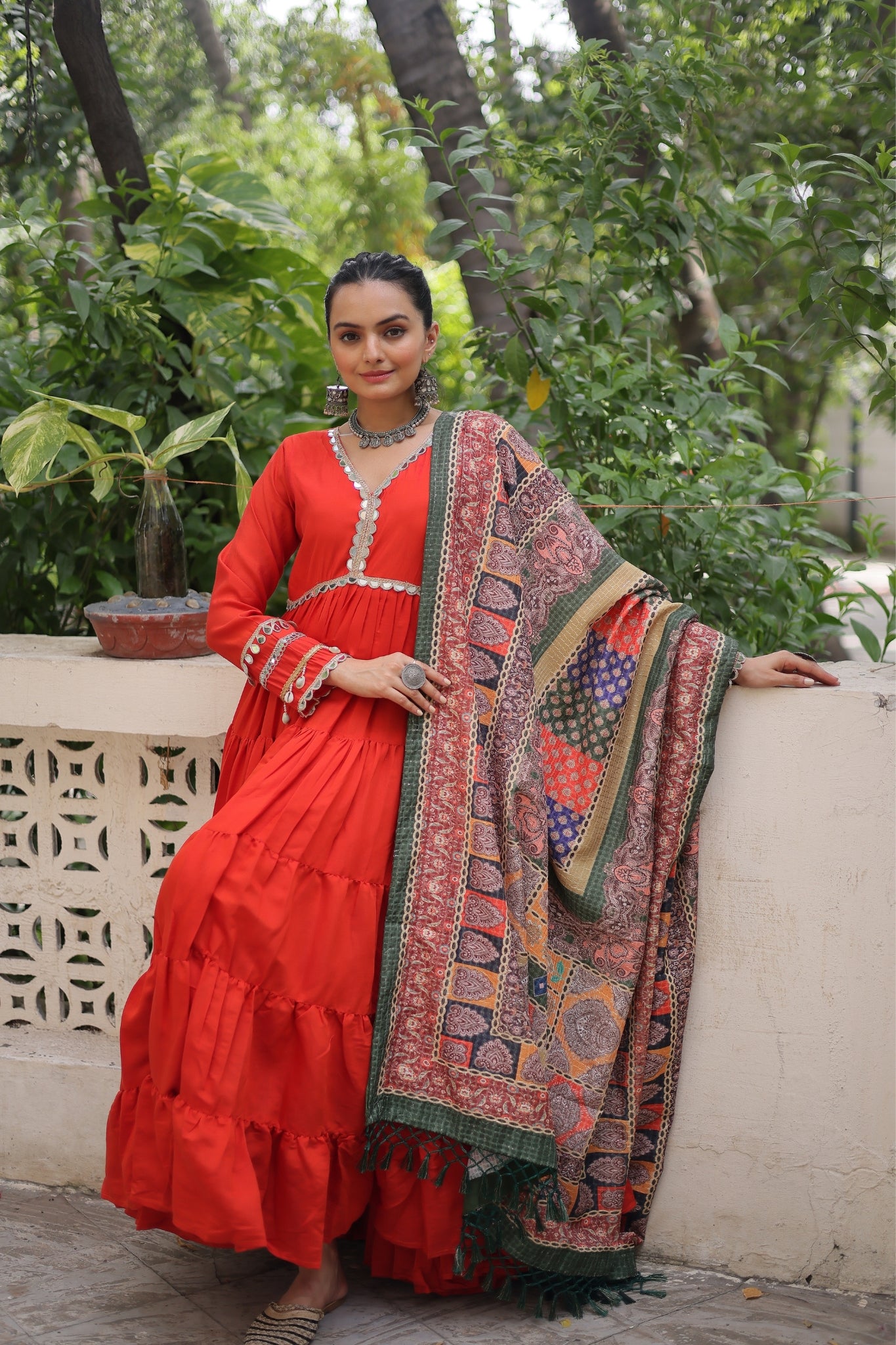 Beautiful Frill Stitching Designer Festival And Wedding Gown And Dupatta Set