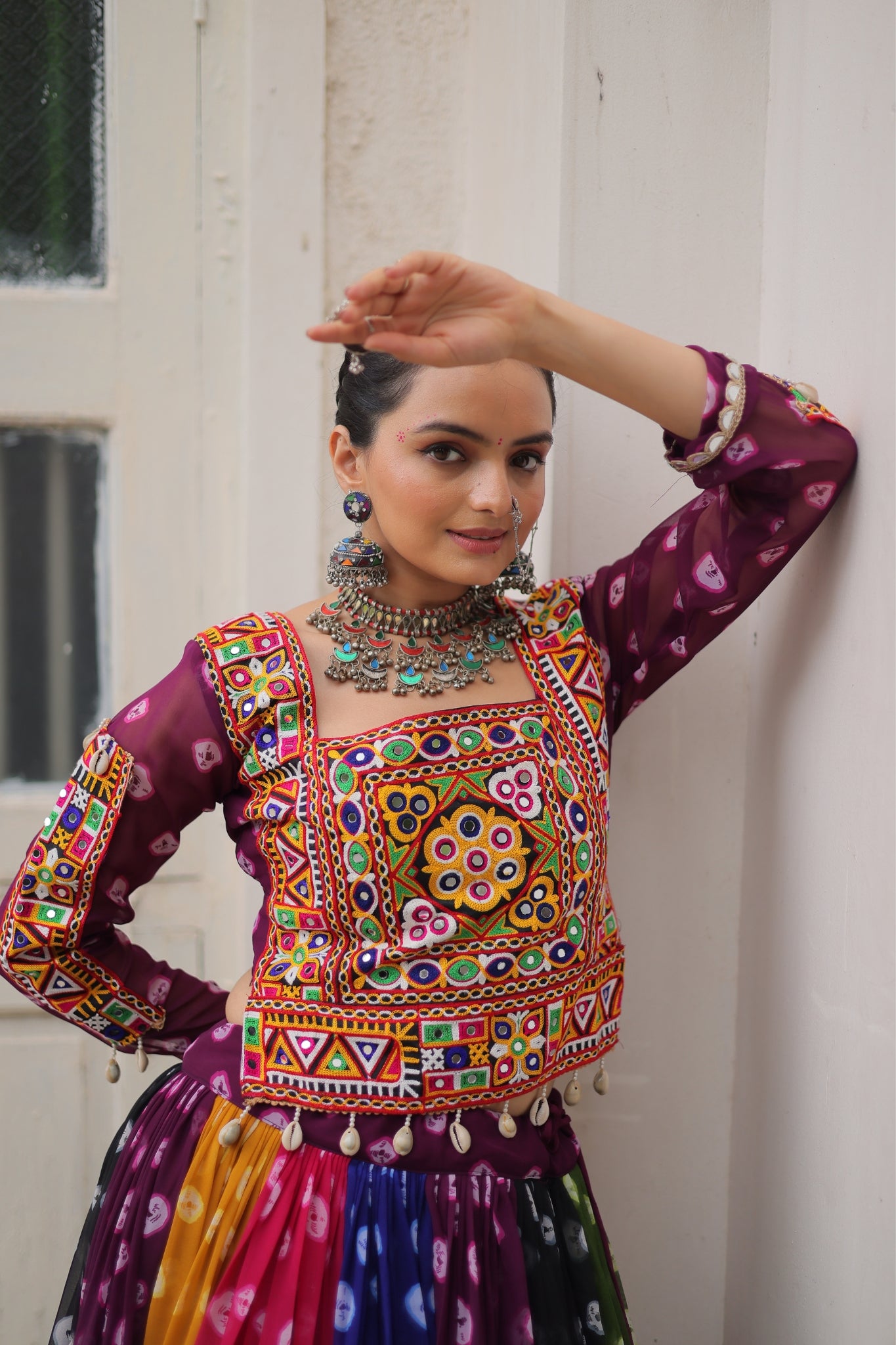 Georgette Printed Attractive Kutchi Gamthi Work Designer Stunning Navratri Lehenga Choli