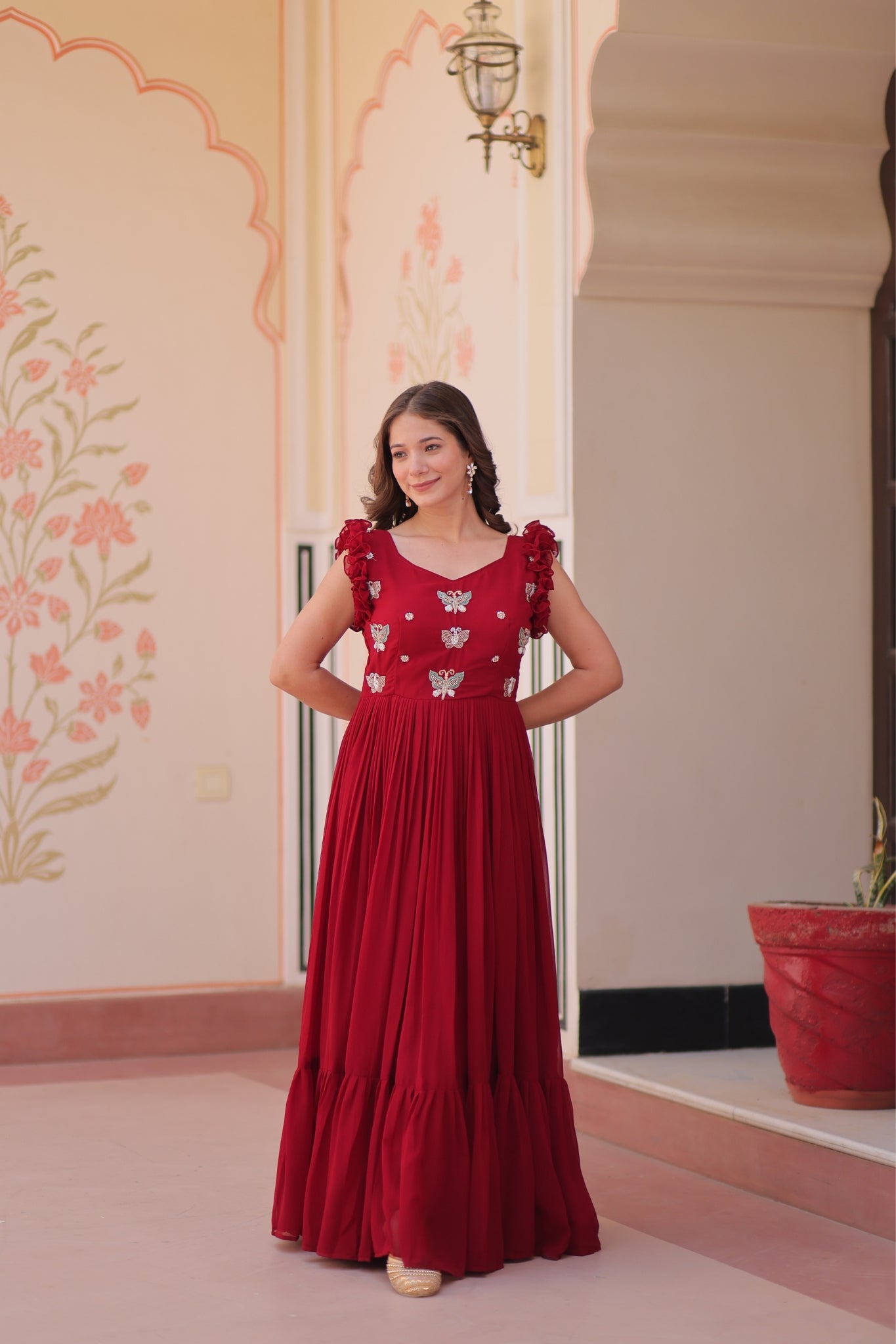 Stunning Sequins Multi Tread Beads Embroidered Work Women Gown