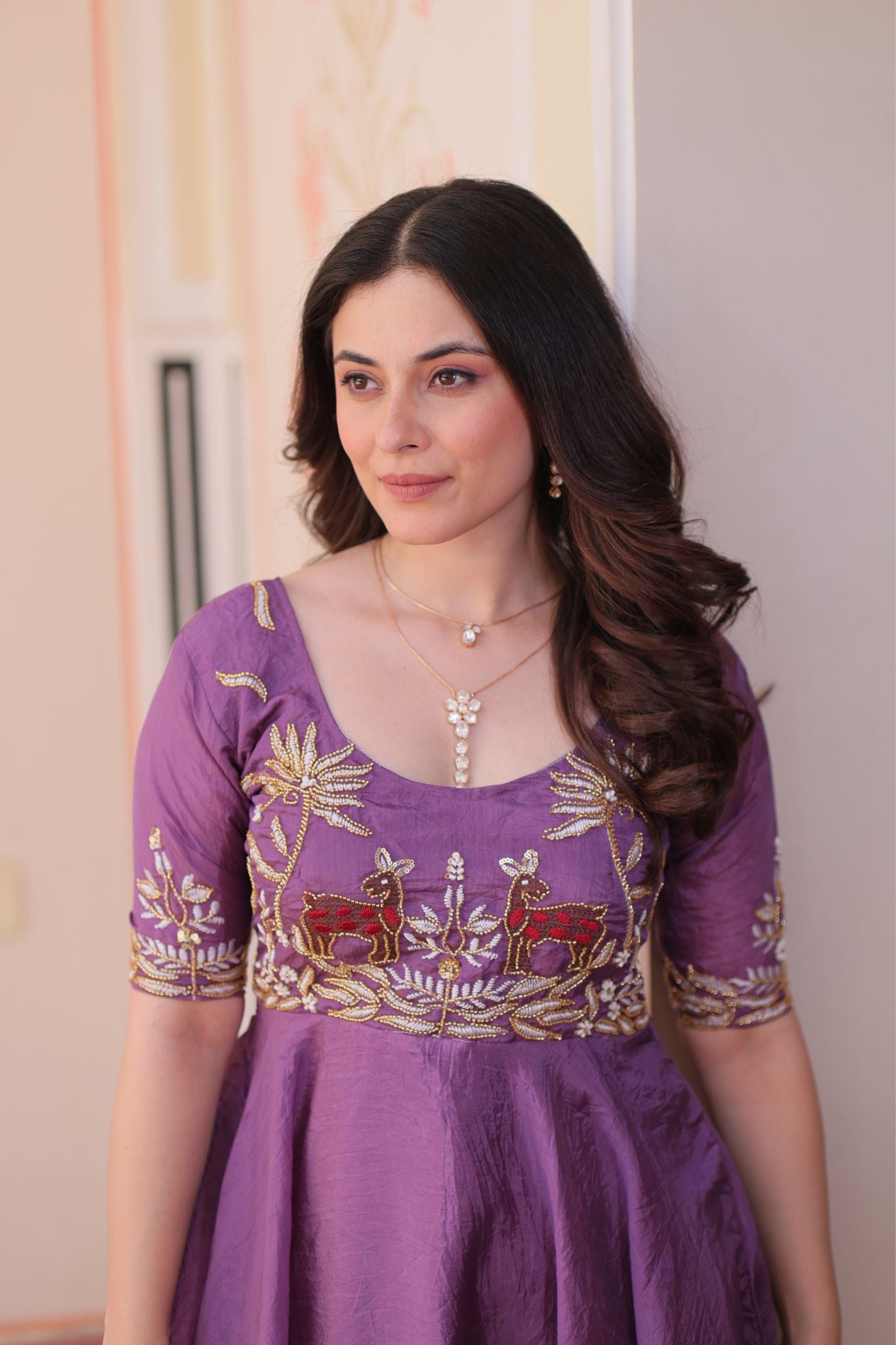 Gold Crush Beads Embroidered Work Crafted Designer Gown