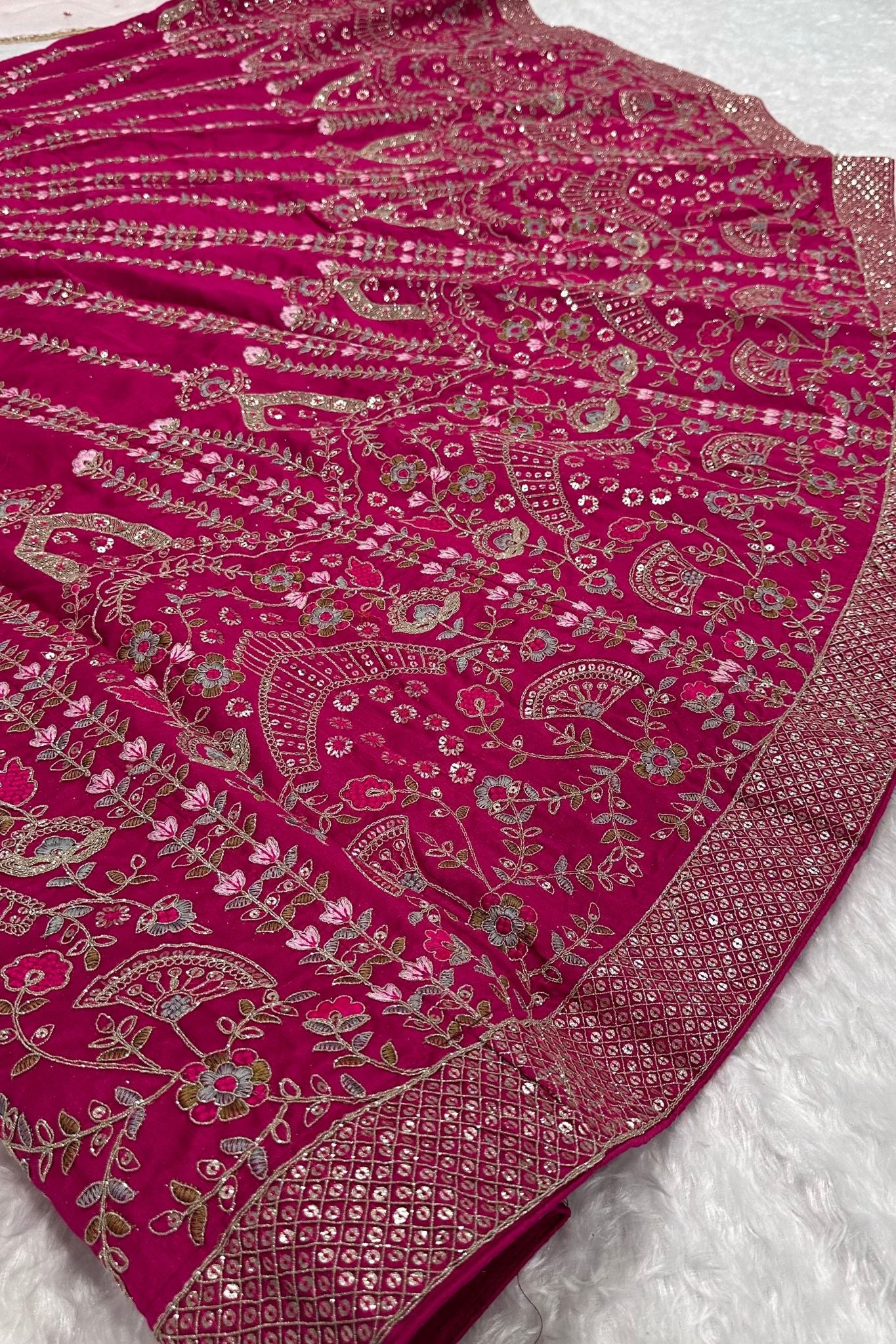 Slub Silk Embroidered Pink Color Bridal Lehenga Choli For Woman
