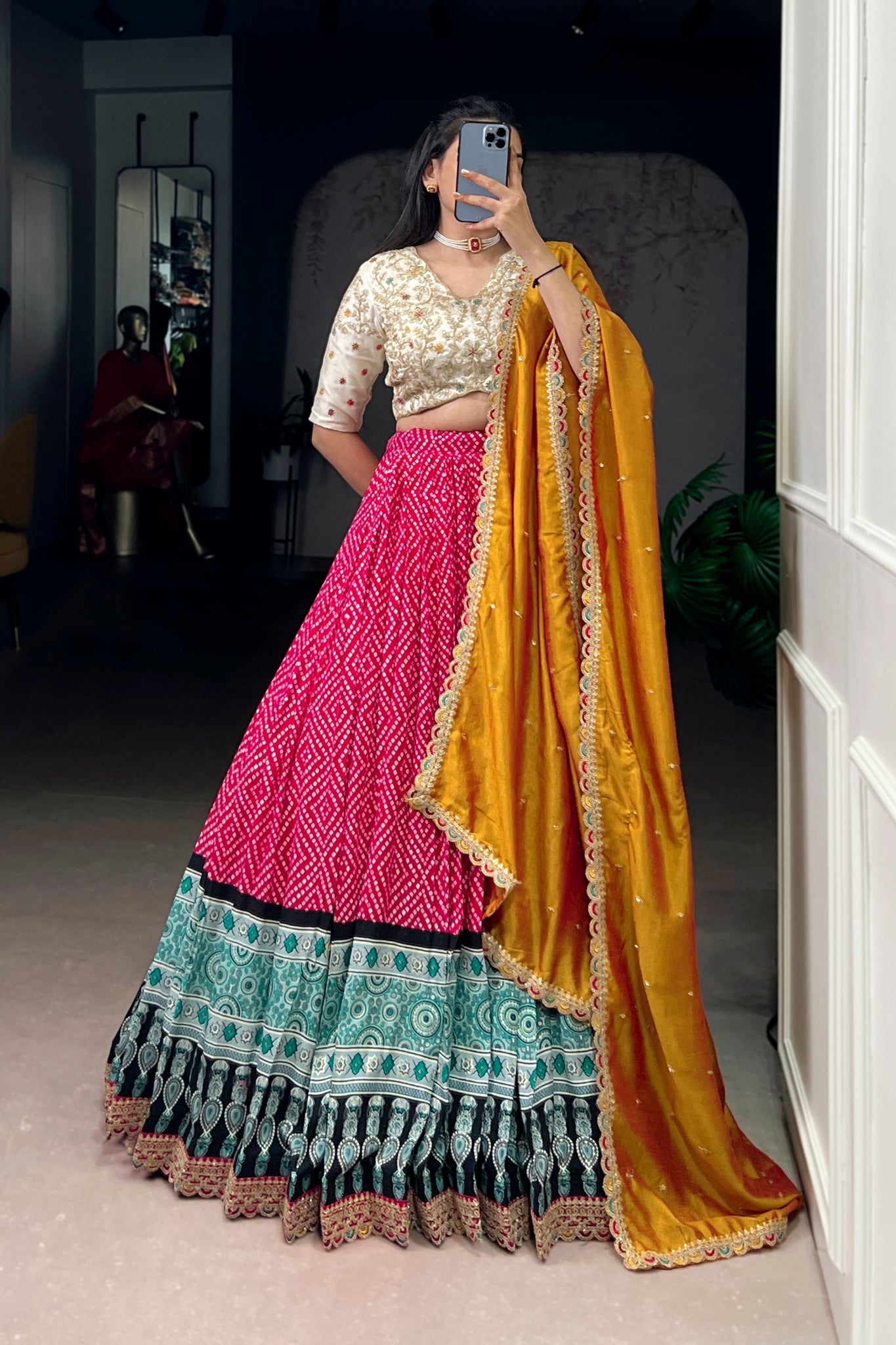 Bandhej Ajrakh Printed Lehenga Choli With Dupatta