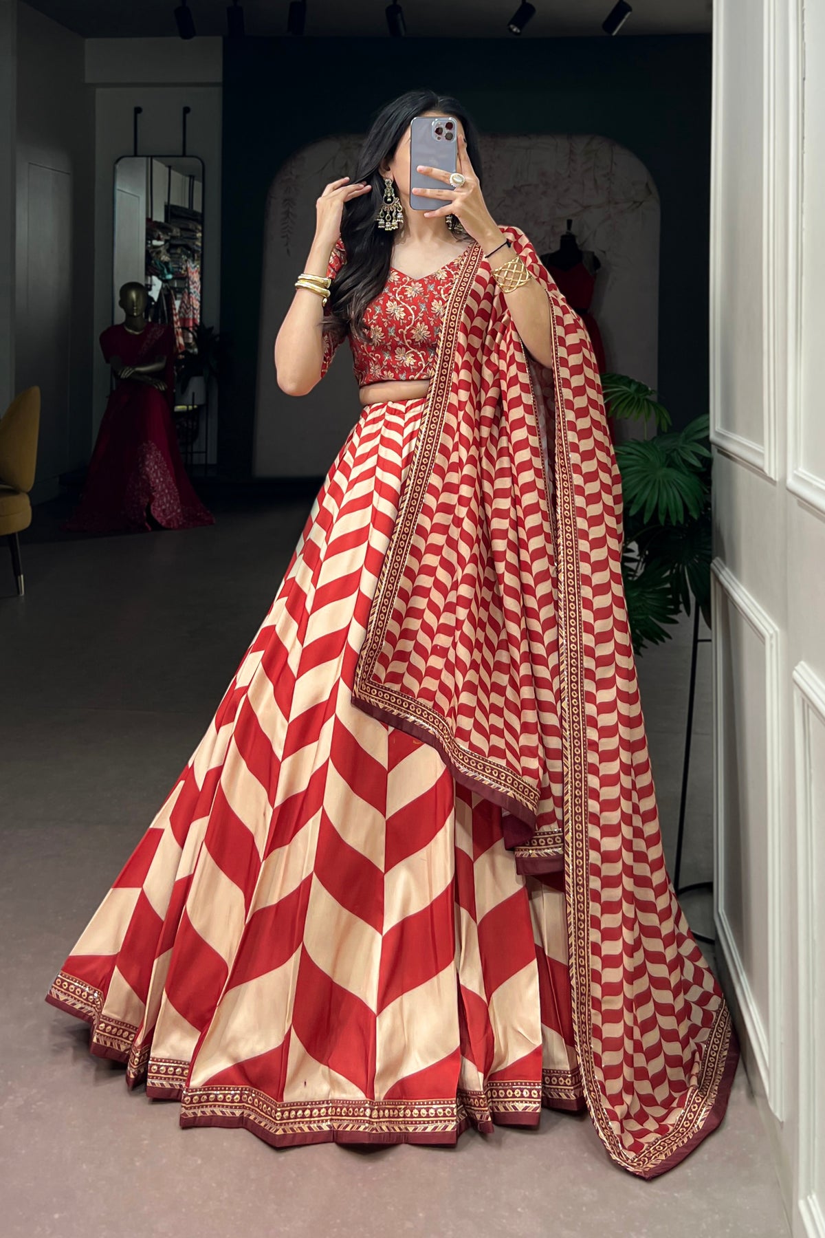 Vaishali Silk Designer Print With Beads Work Lehenga Choli For Wedding & Festive Wear
