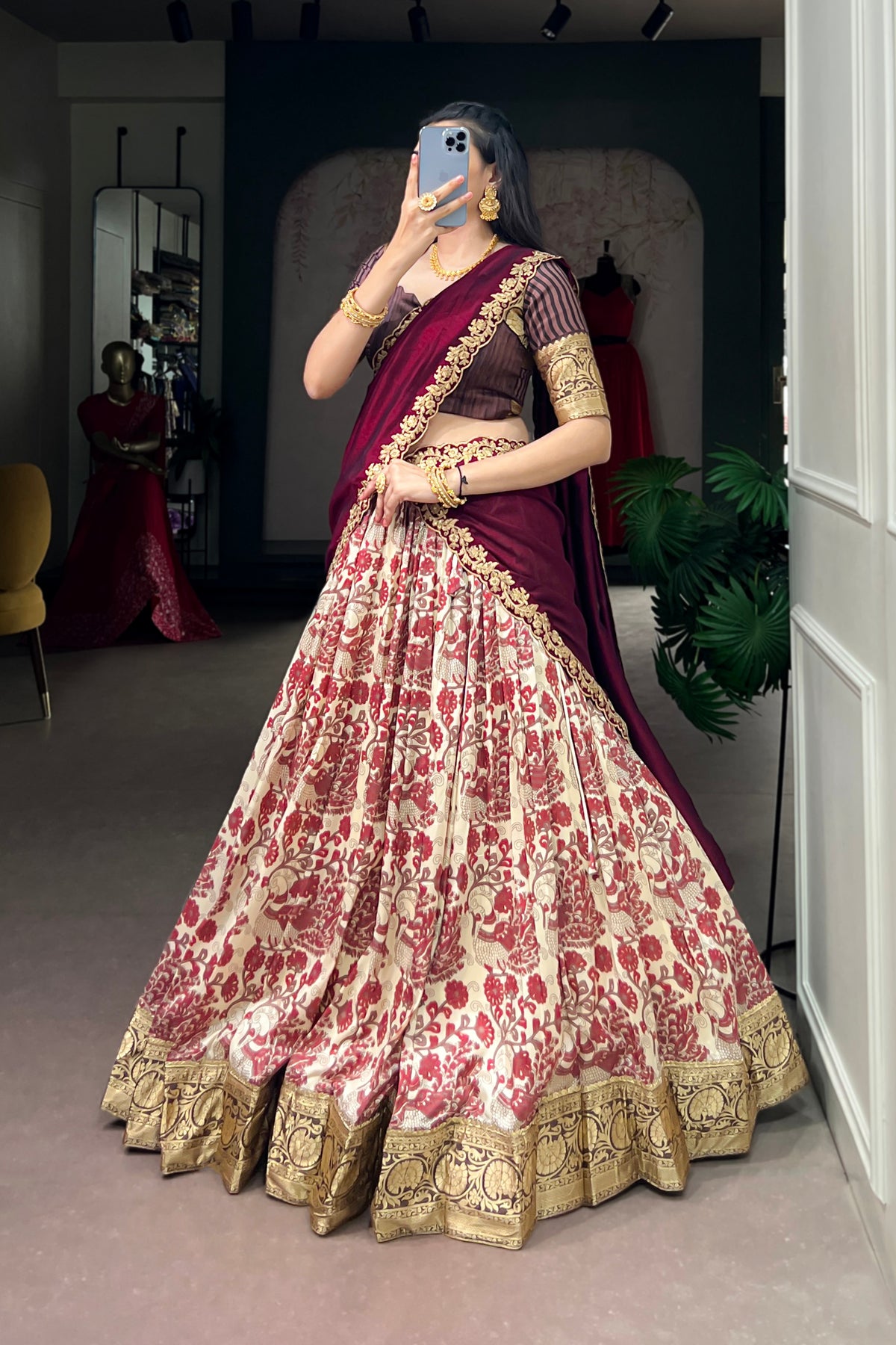 Designer Peacock Floral Print Half Saree Lehenga Choli