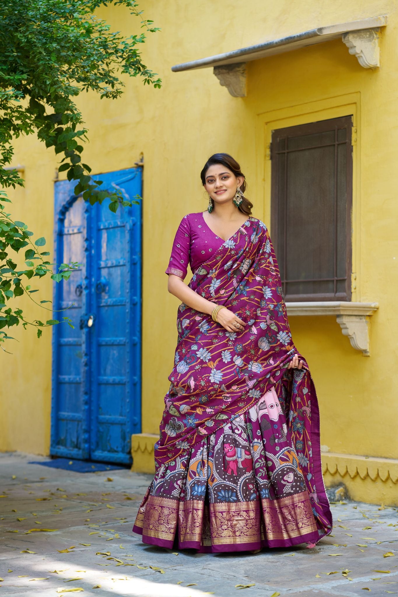 Kalamkari Print With Foil Work Lehenga Choli