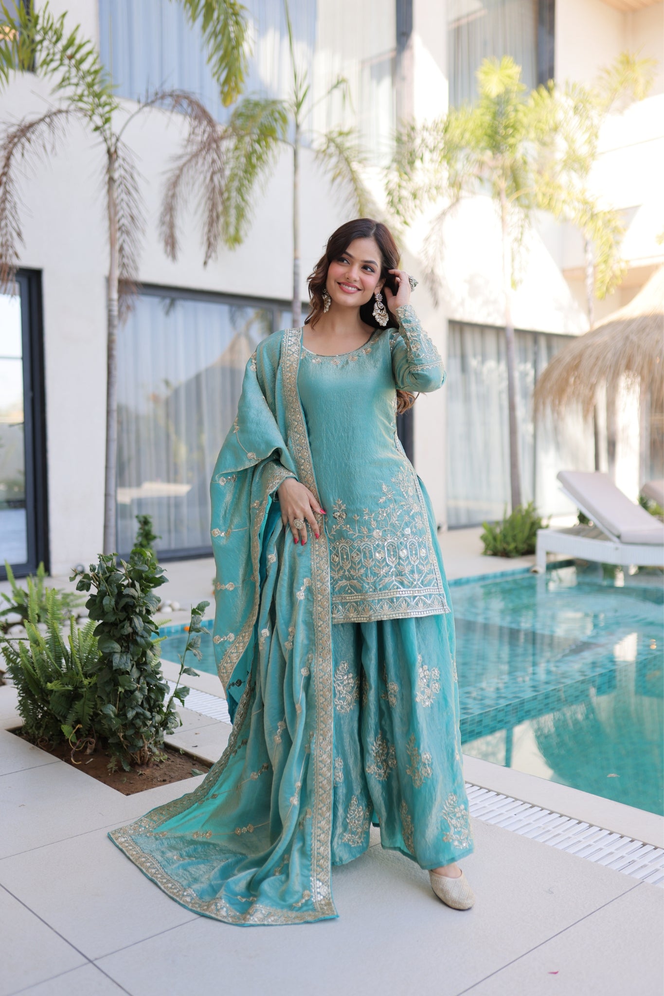 Premium Fendi Crush Designer Zari With Sequins Embroidery Suit Set