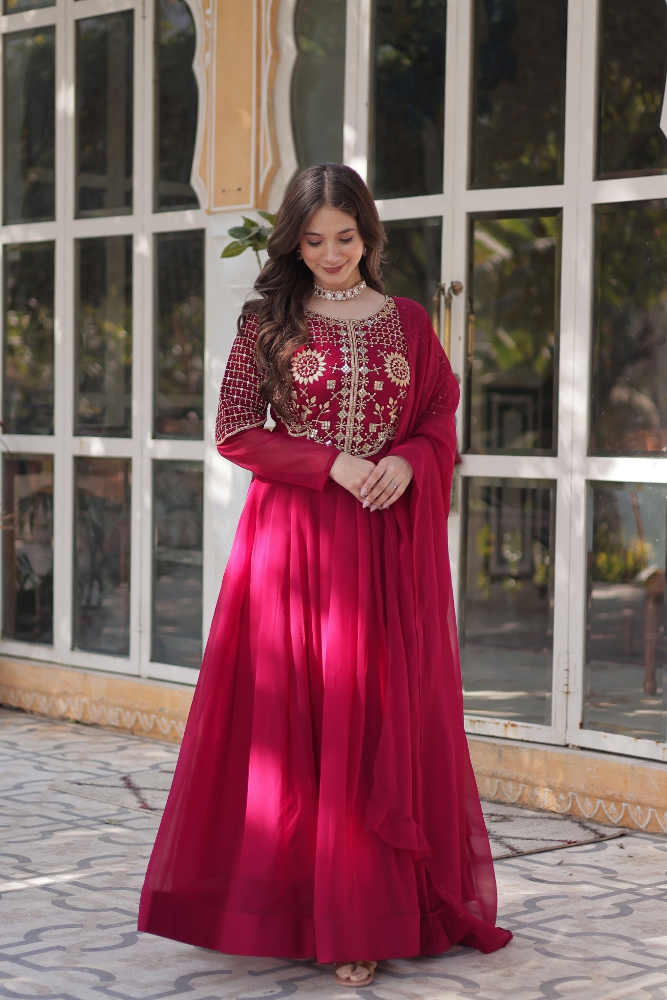 Attractive Georgette Embroidered Designer Anarkali Suit Set