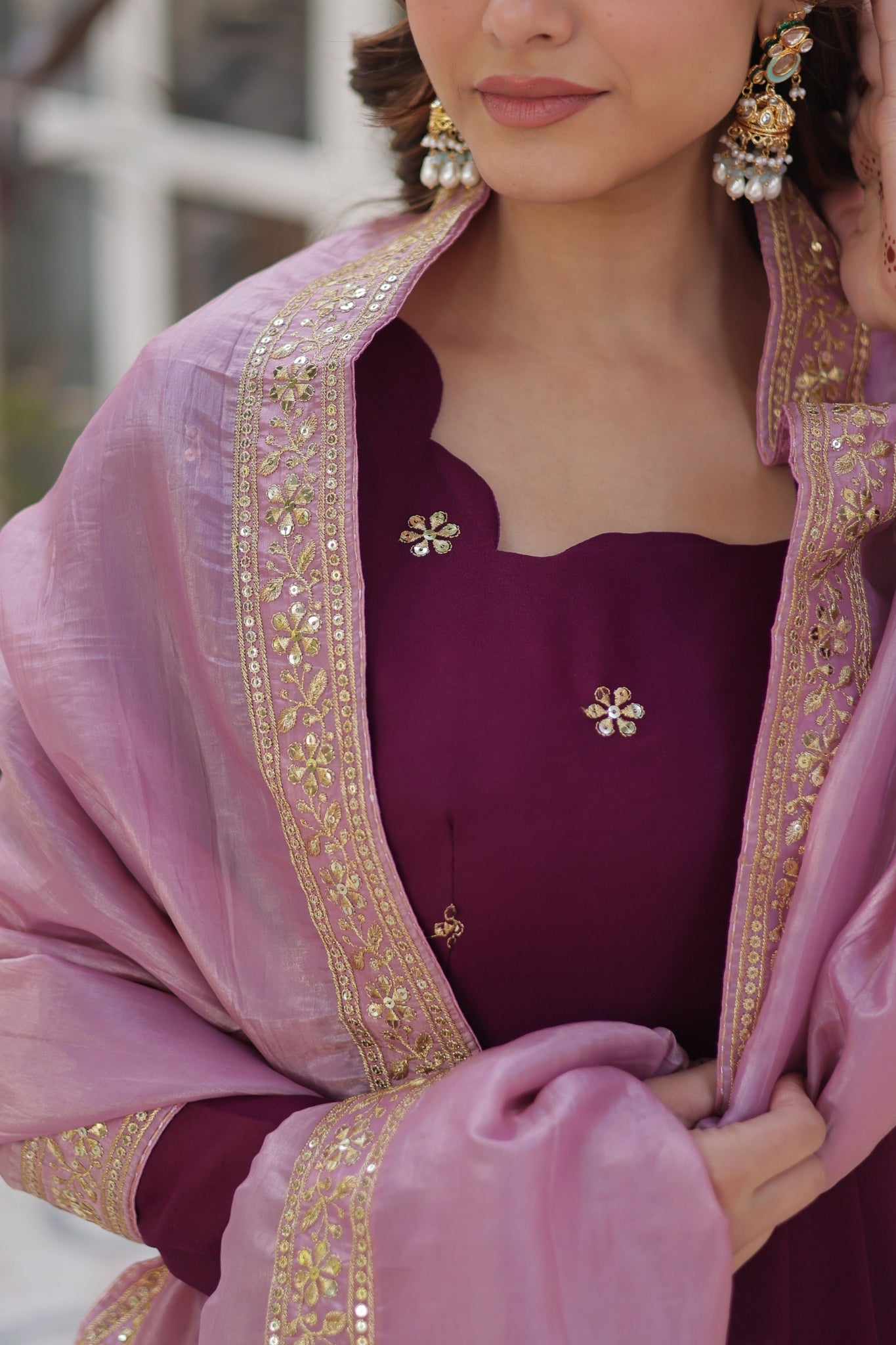 Plum Embroidered Georgette Anarkali Set