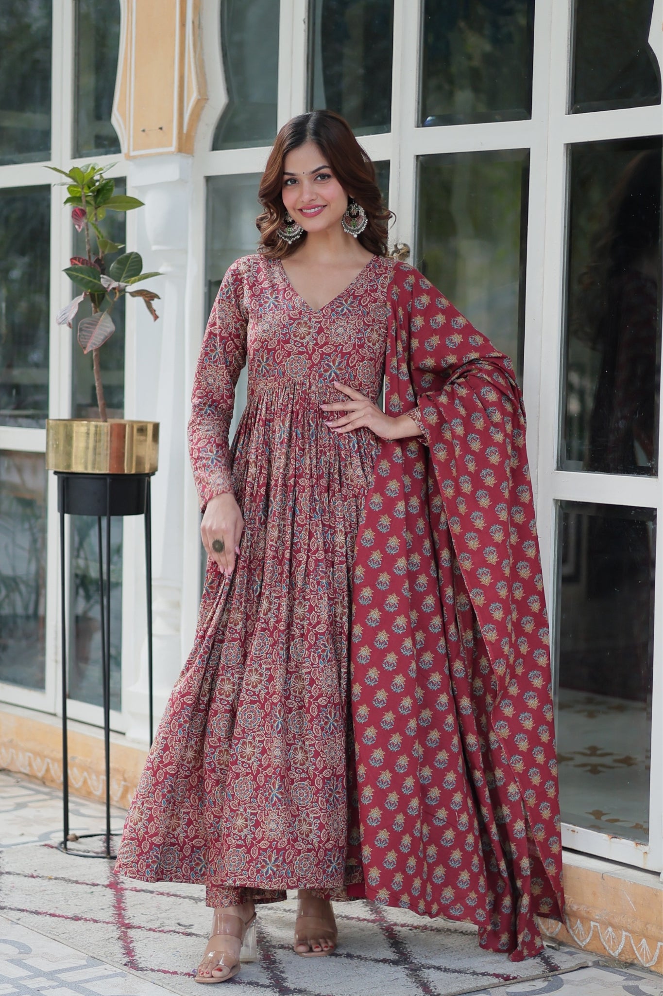 Pure Cotton Printed Designer Anarkali Flared Suit Set