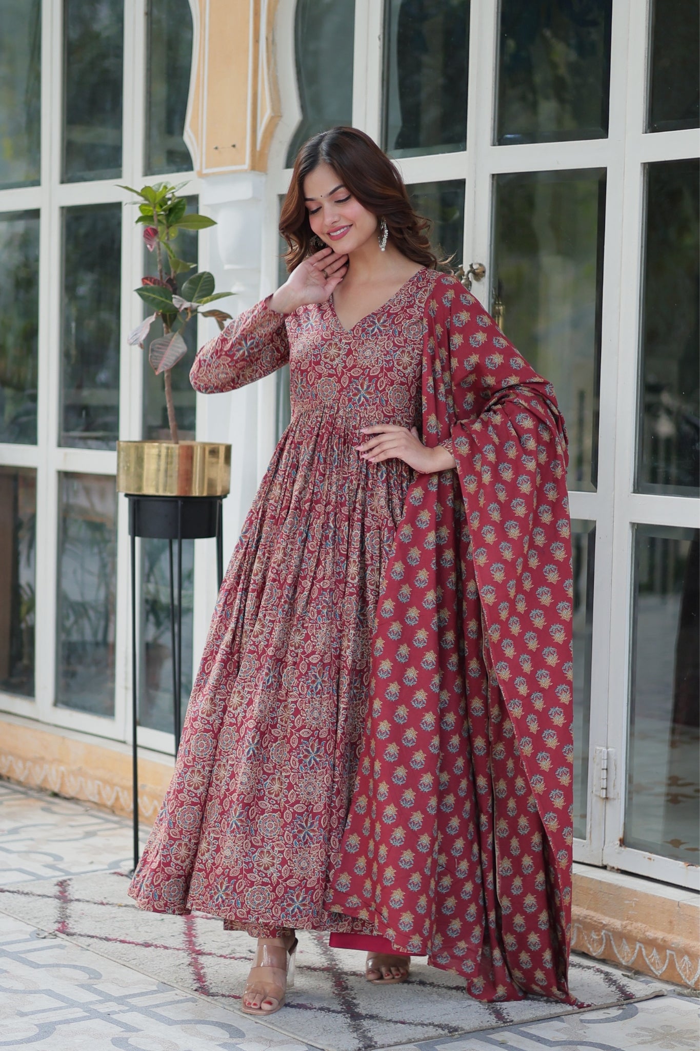 Pure Cotton Printed Designer Anarkali Flared Suit Set