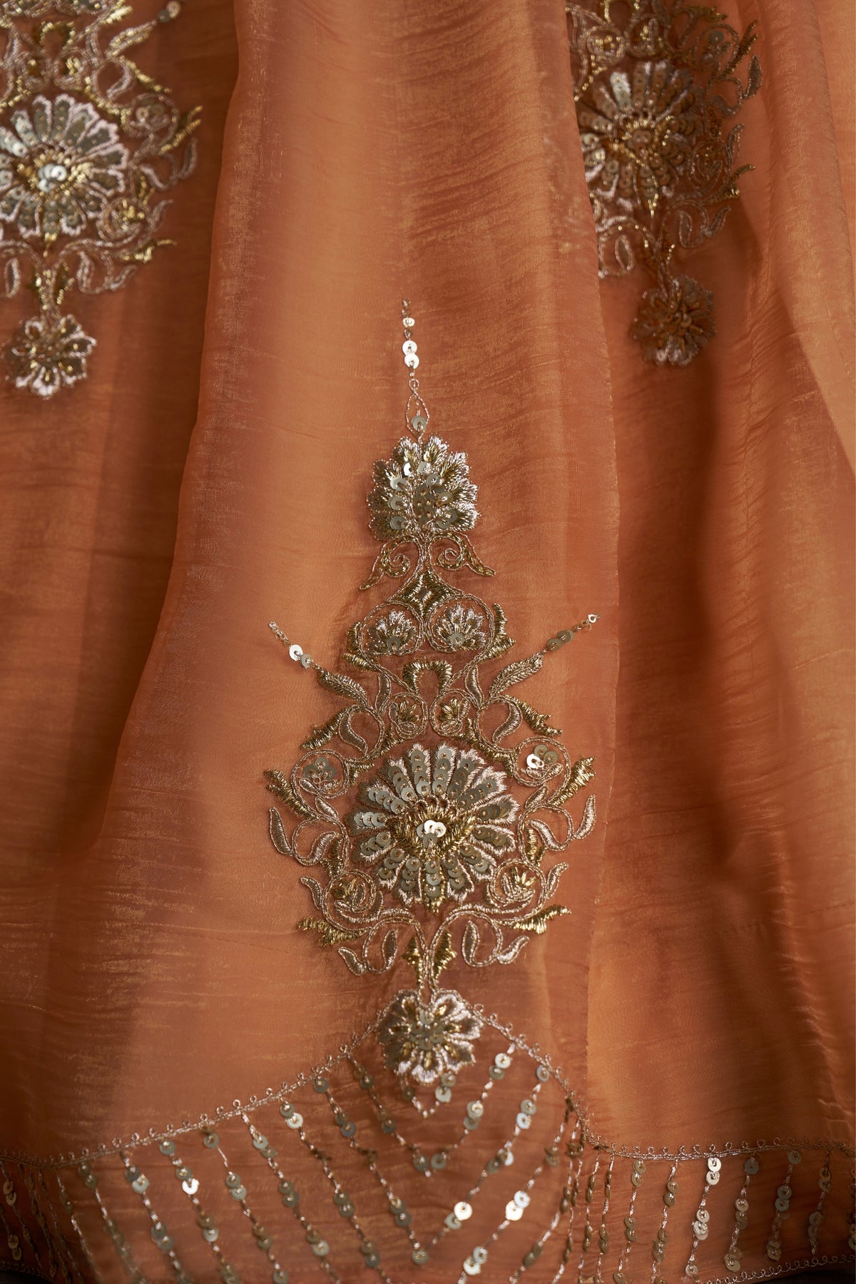 Rust Orange Pure Organza Embroidered Designer Lehenga Choli