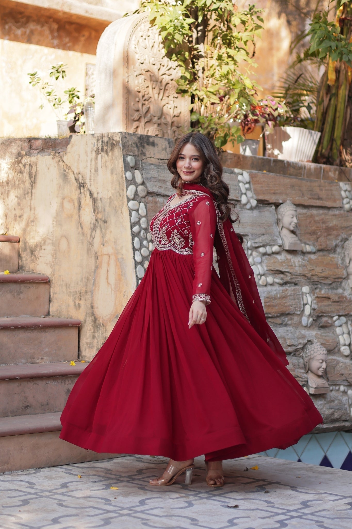 Designer Beads Embroidered Work Beautiful Wedding Gown With Dupatta Set