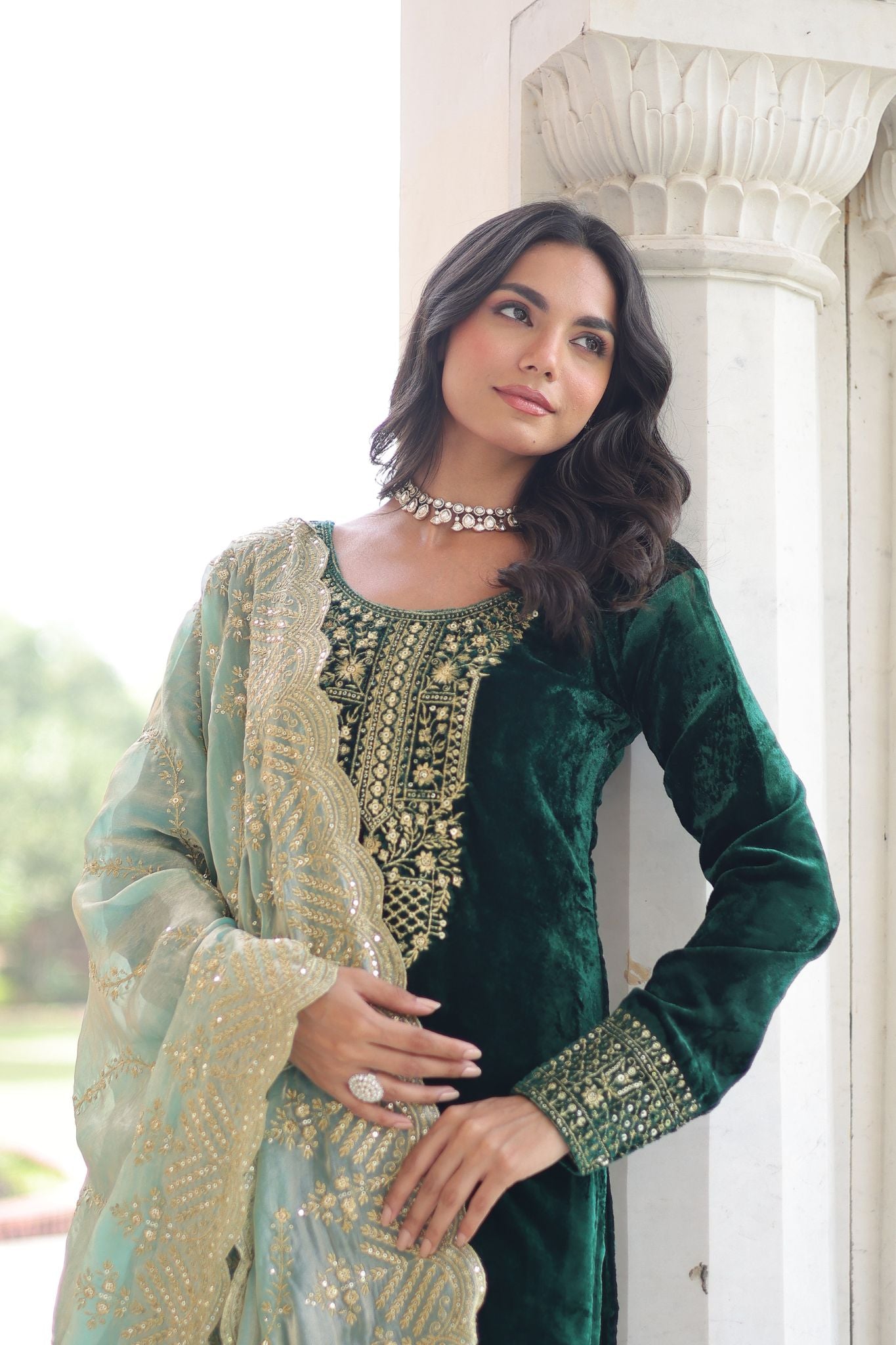 Eid Exclusive Velvet Sequin Embroidered Outfit – Shine In Festive Luxury