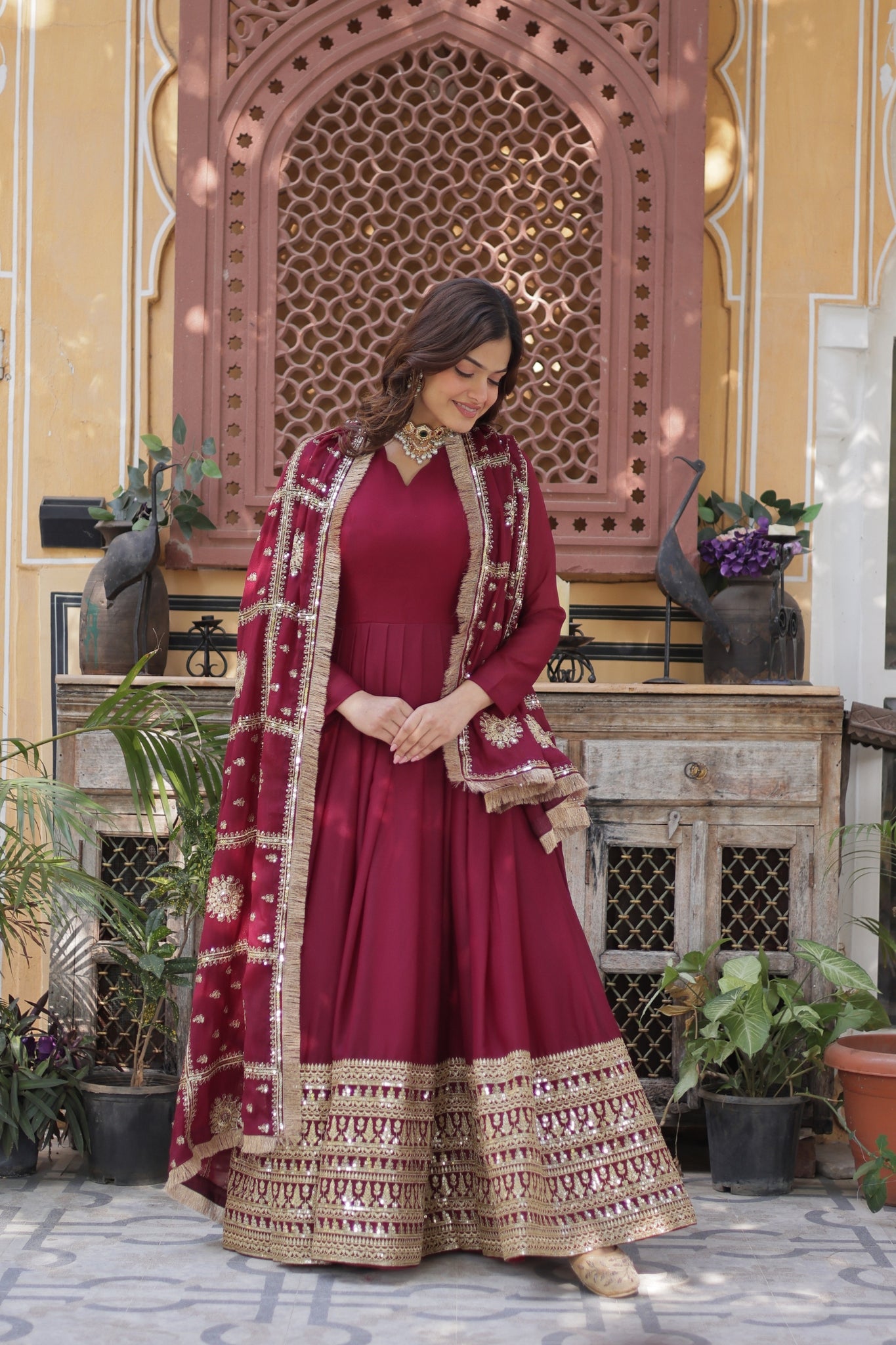 Georgette Embroidered Sequins Work Stunning Wedding Gown