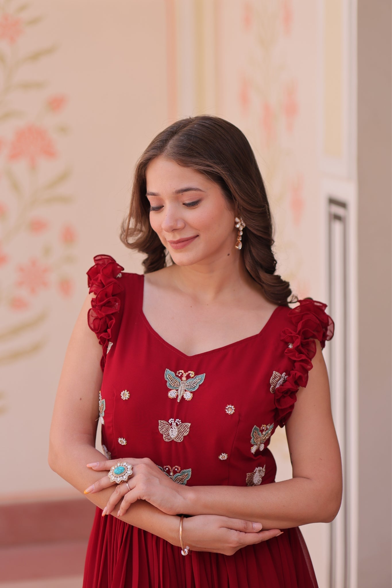 Stunning Sequins Multi Tread Beads Embroidered Work Women Gown