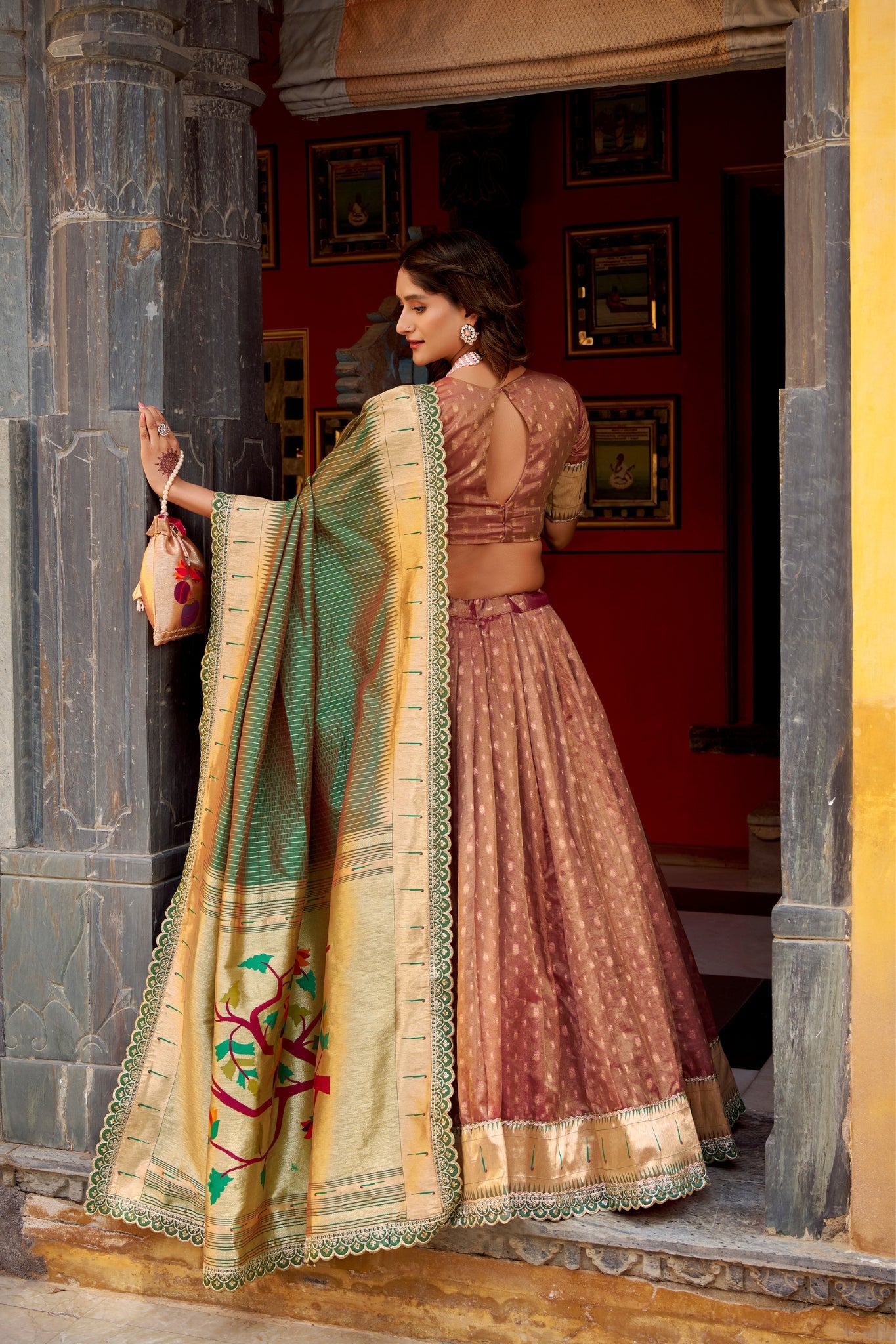 Designer Shimmer Organza Lehenga Set With Intricate Zari Weaving