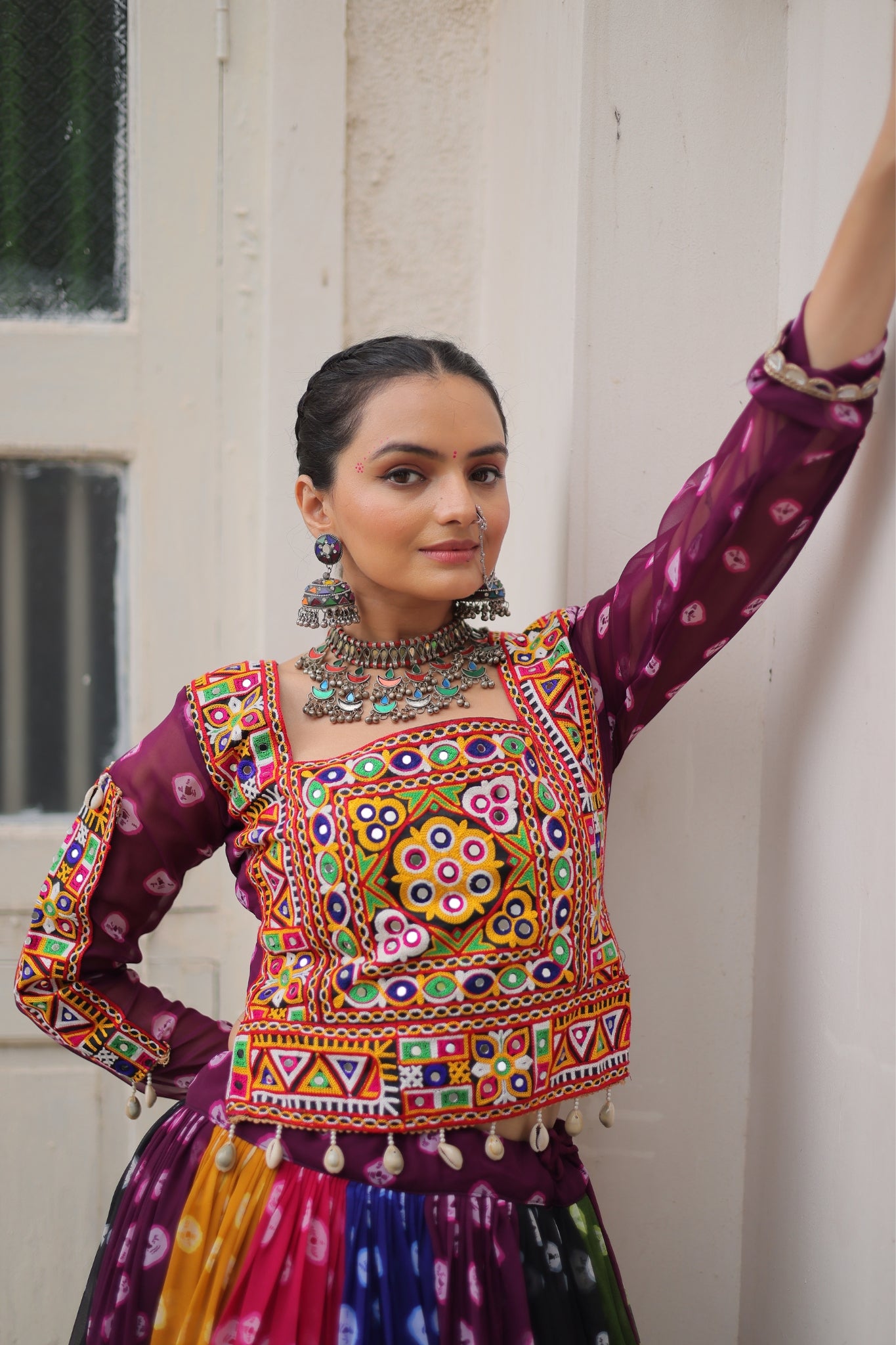 Georgette Printed Attractive Kutchi Gamthi Work Designer Stunning Navratri Lehenga Choli
