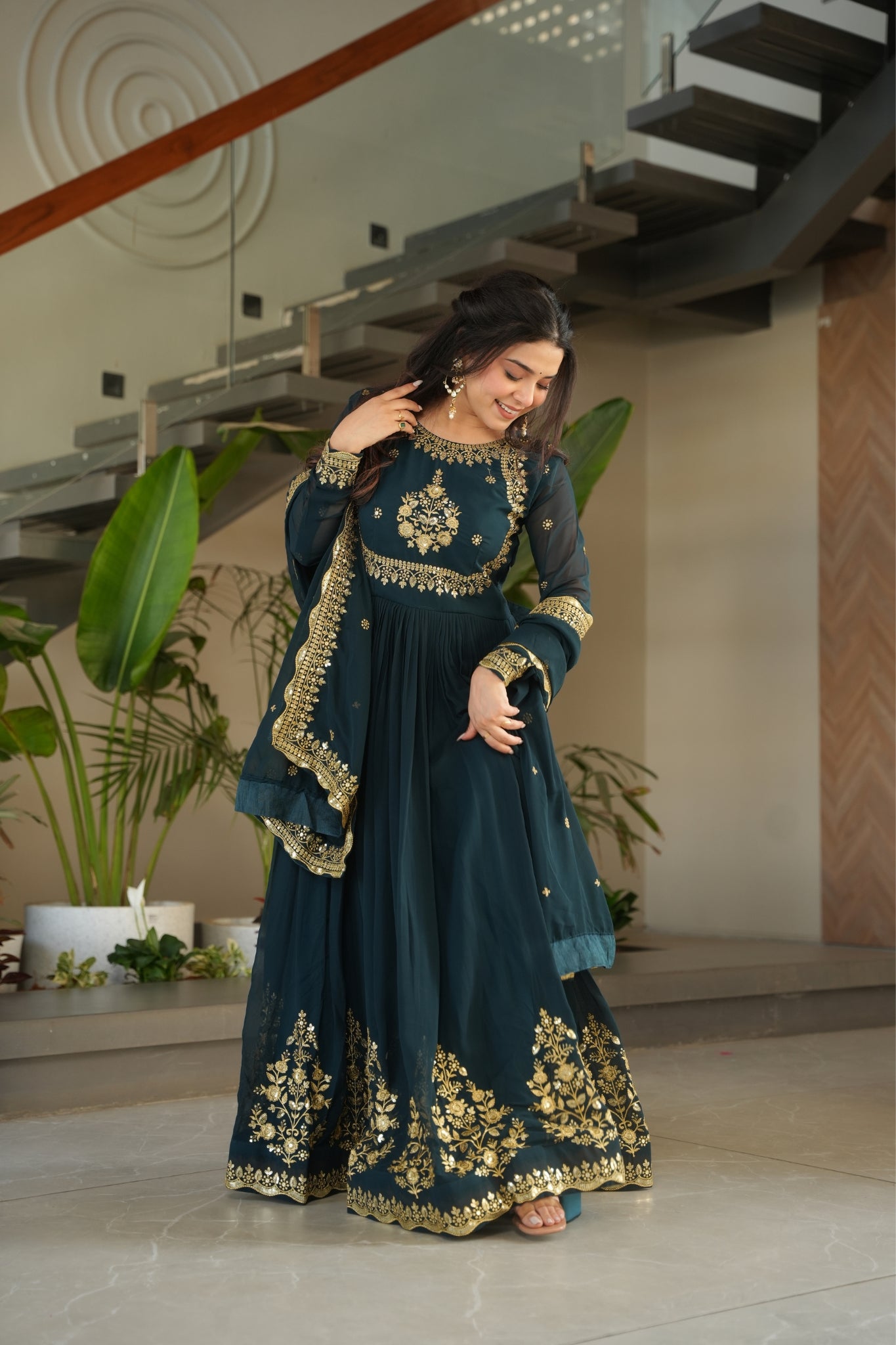 Georgette Tread Sequins Embordered Anarkali Suit