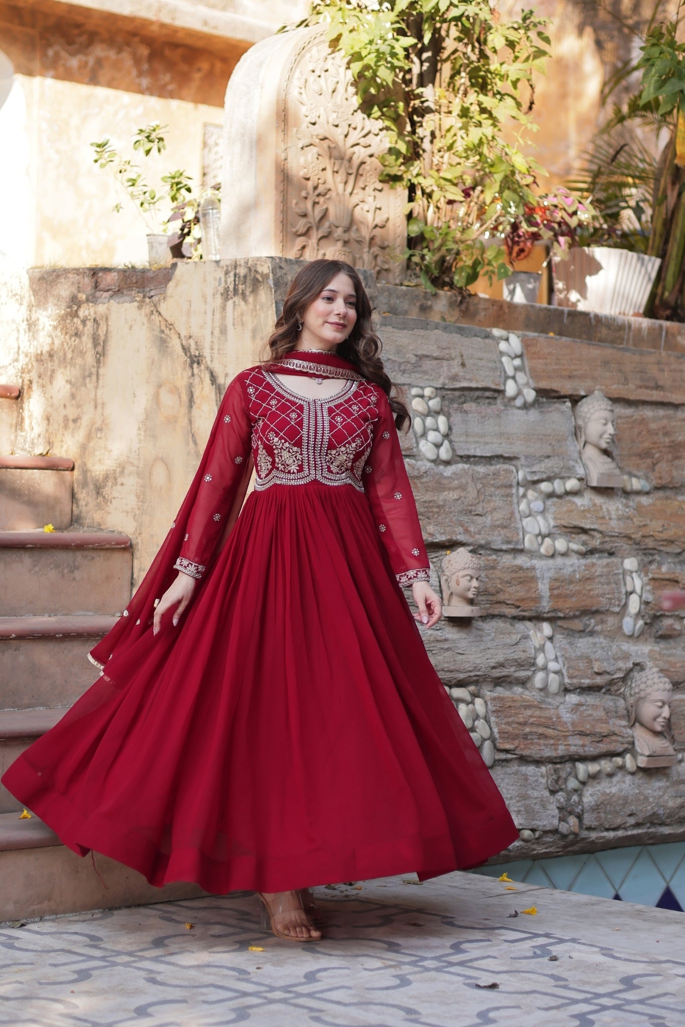 Designer Beads Embroidered Work Beautiful Wedding Gown With Dupatta Set