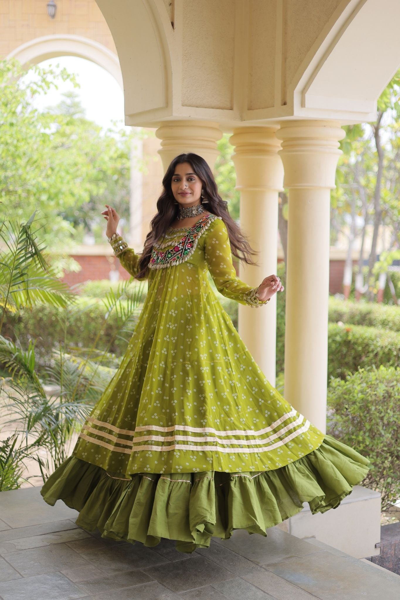 Raasrang Special Navratri Designer Kora Cotton Bandhani Print with Kutchi Patchwork Lehenga Choli