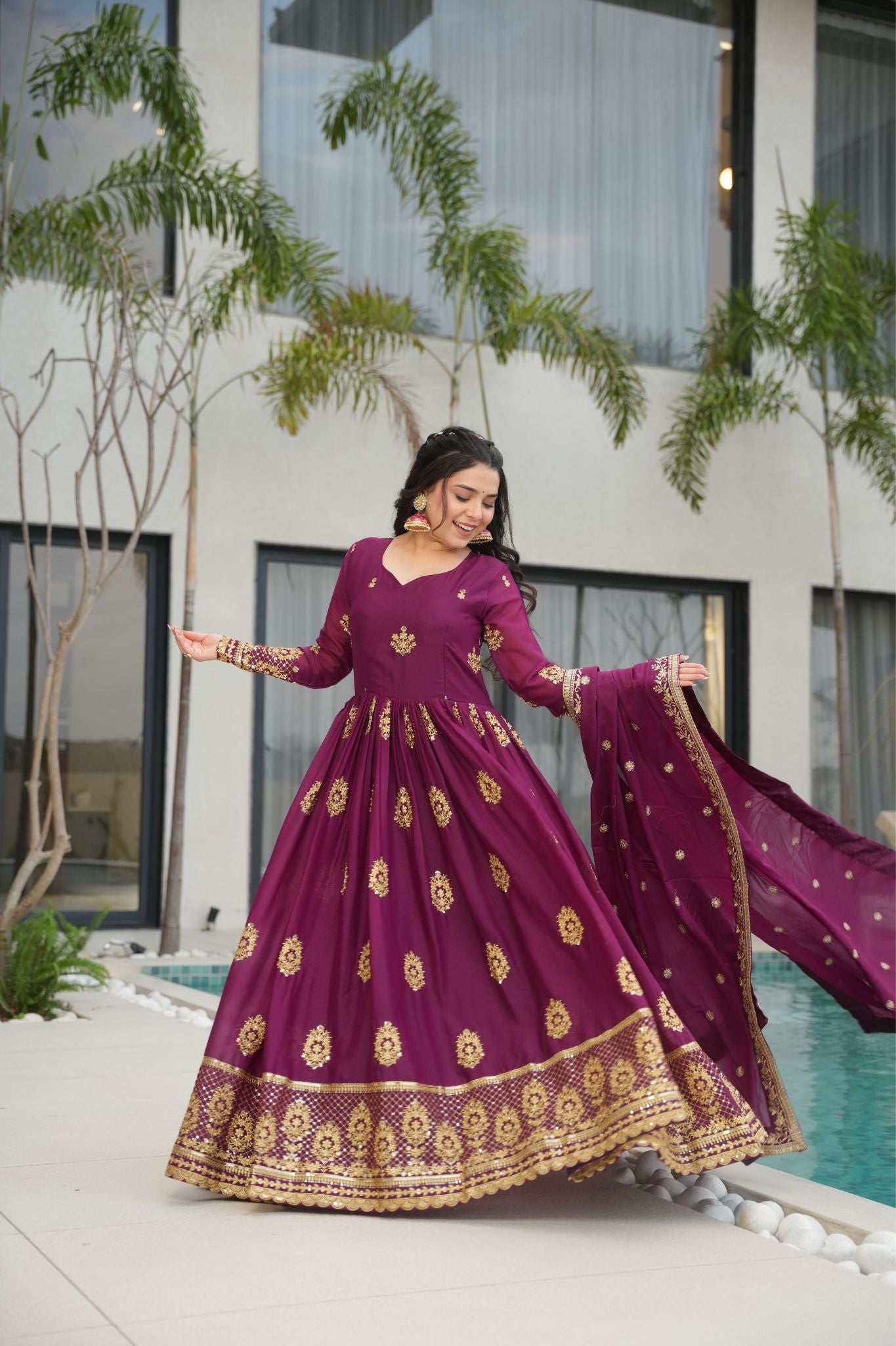 Luxurious Star Georgette Sequins Embroidered Work Stunning Gown With Dupatta