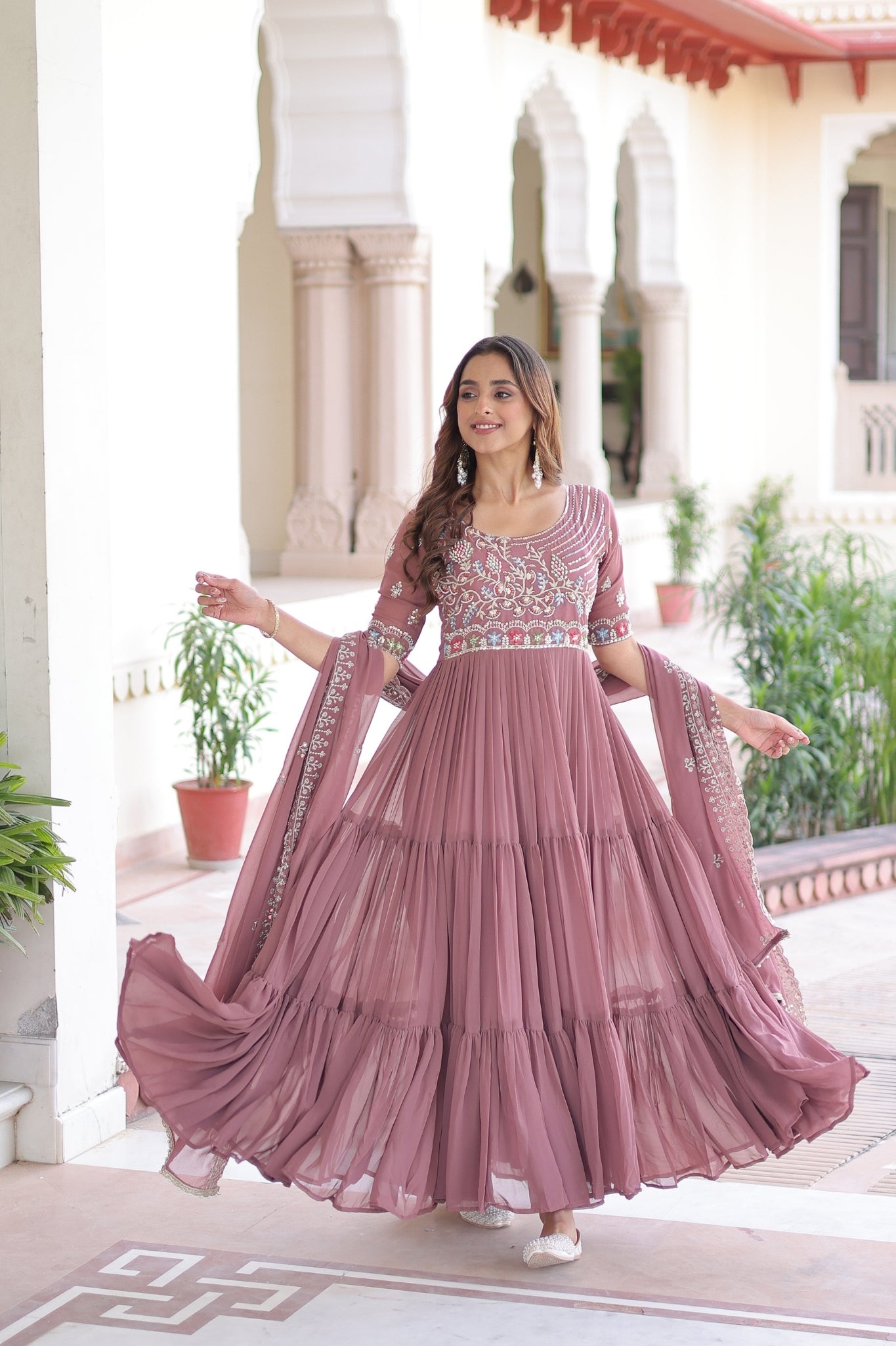 Premium Designer Sequins Beads Embroidery Gown With Dupatta Set