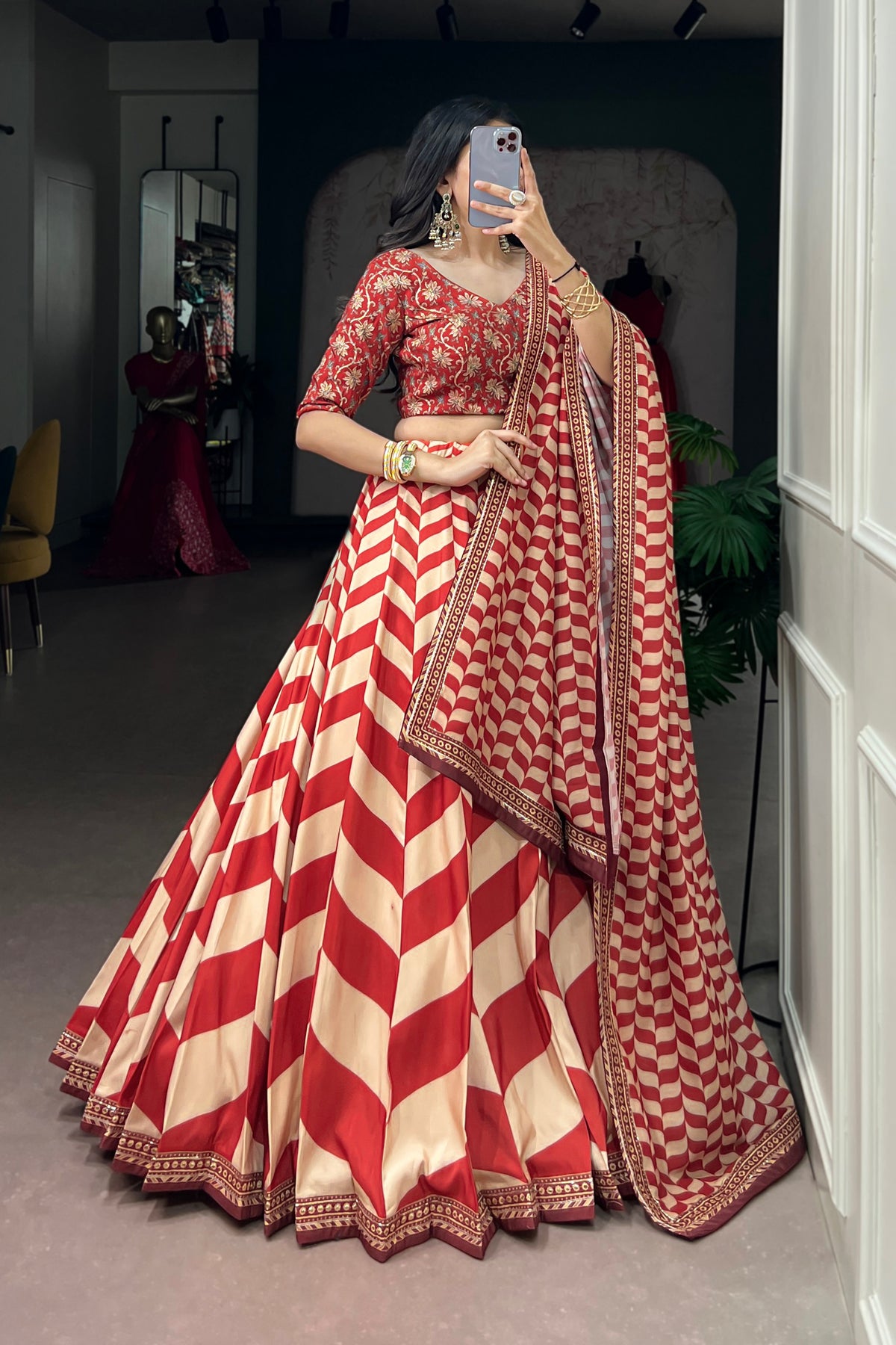 Vaishali Silk Designer Print With Beads Work Lehenga Choli For Wedding & Festive Wear